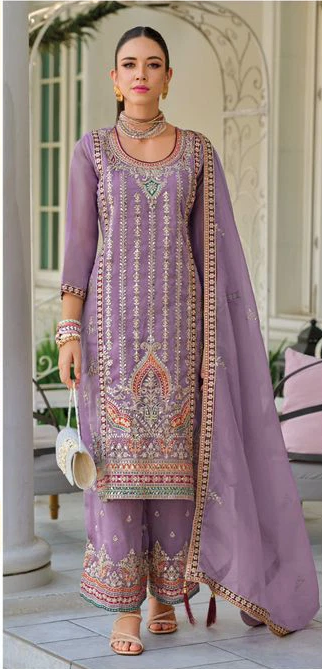 Luxurious Lavender Shimmer Embroidered Dress