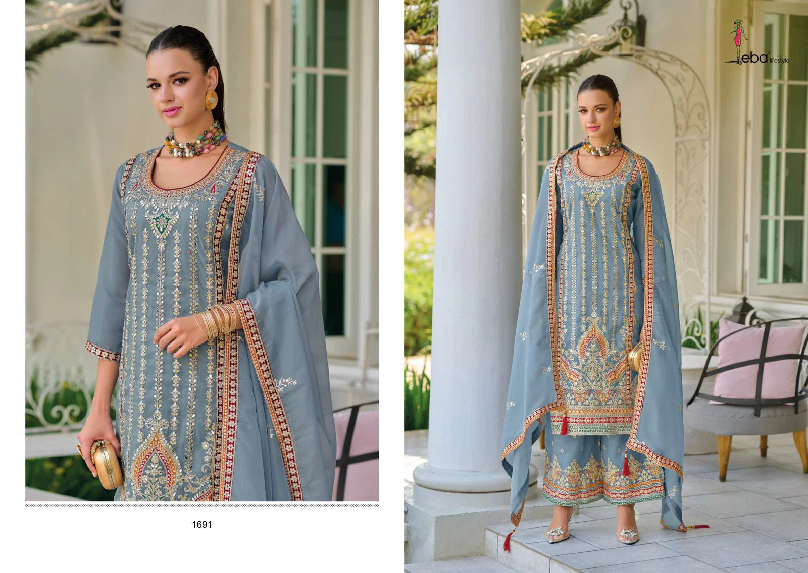 Luxurious Lavender Shimmer Embroidered Dress