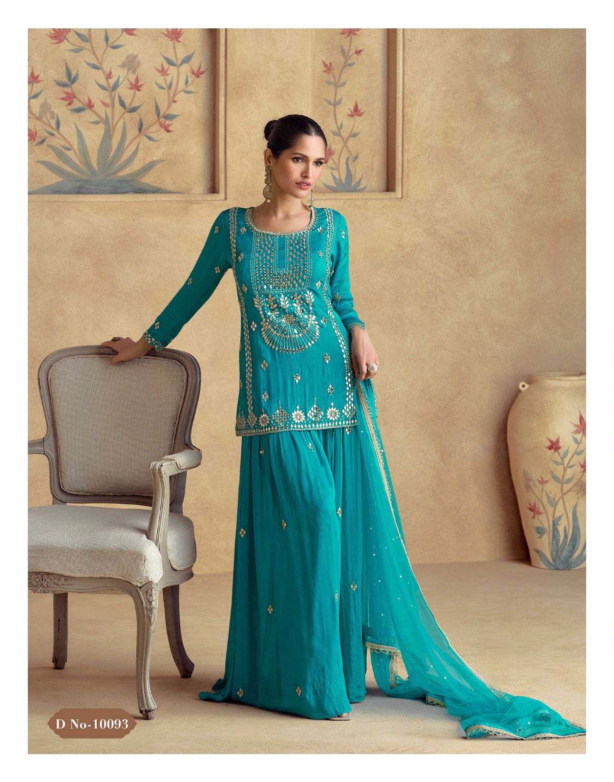 Elegant Chinnon Silk Wedding Suit Set with Net Dupatta – Free Size