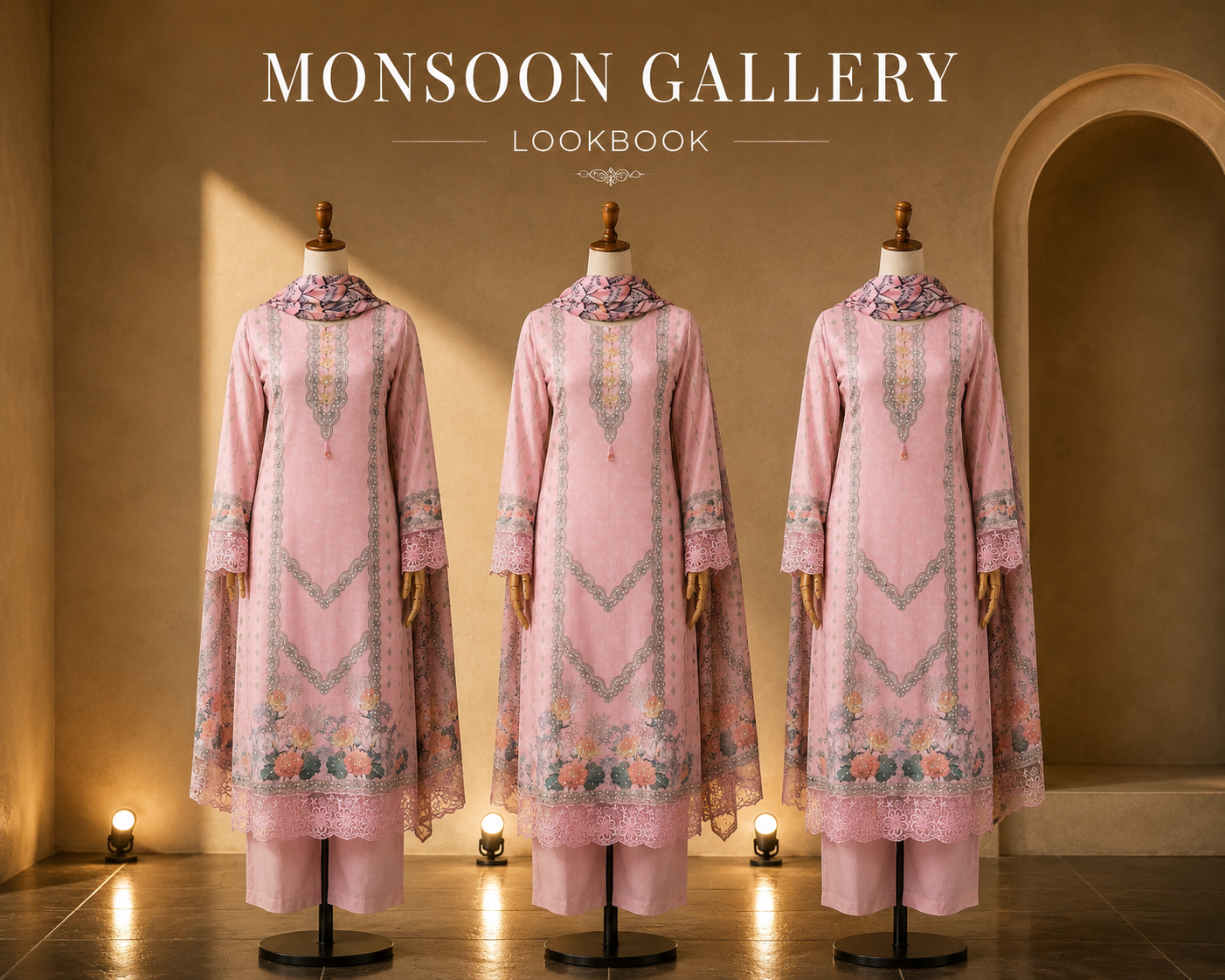 Blush Pink Crepe Floral Printed Suit with Embellished Work & Dupatta