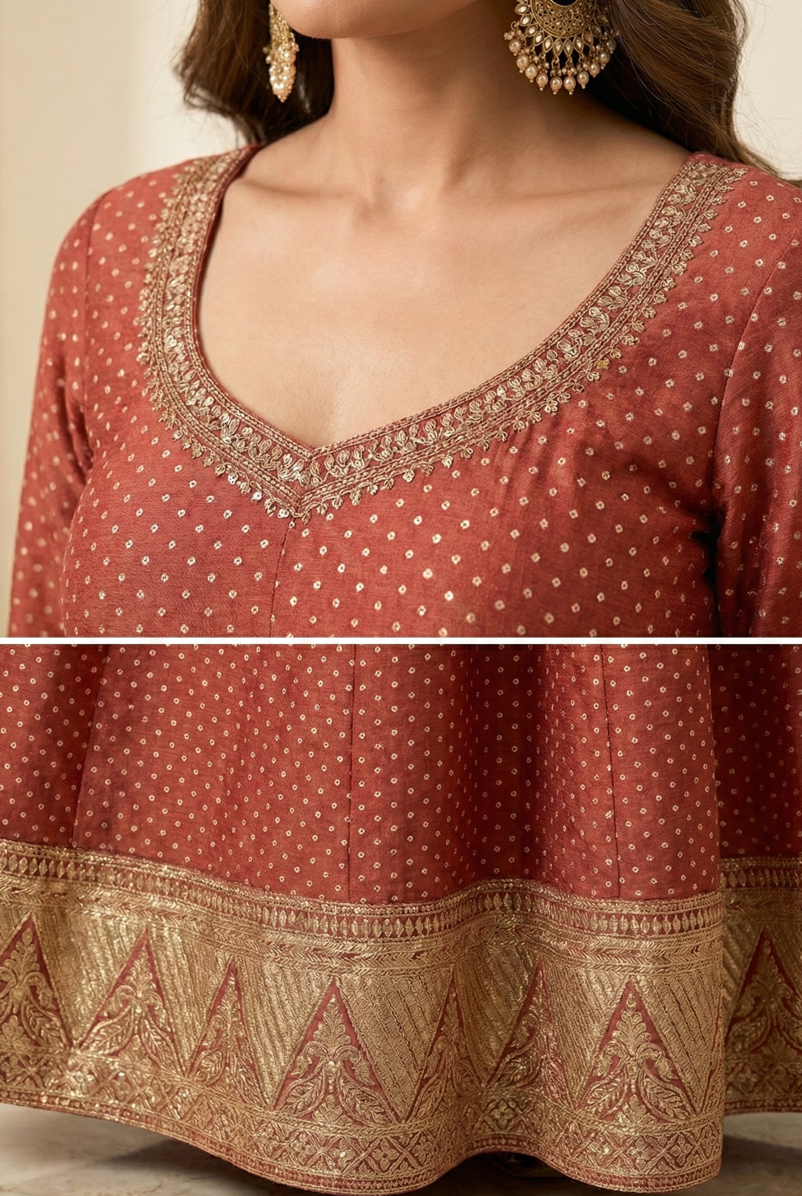 Maroon Viscose Jacquard Silk Gown with Embroidered Chinon Dupatta