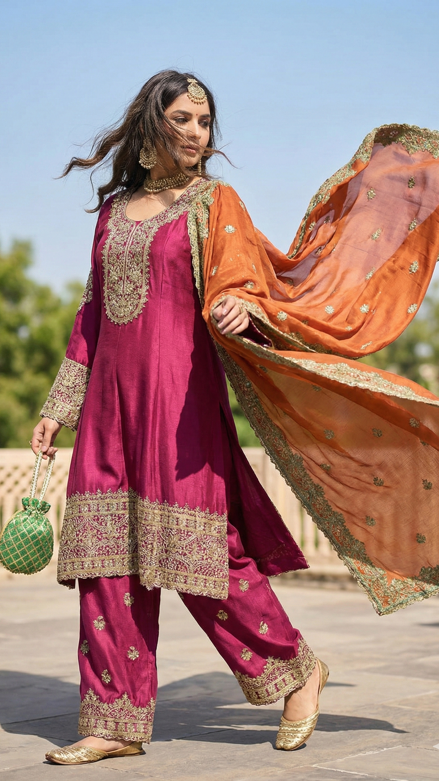 Royal Afgani Suit Set in Heavy Chinon with Embroidered Dupatta