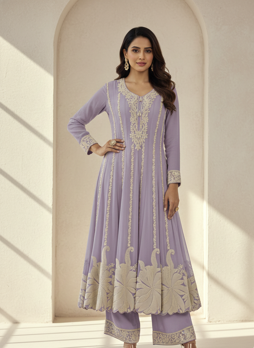 Premium Georgette Heavy Beads Work Short Anarkali Set with Pant & Dupatta