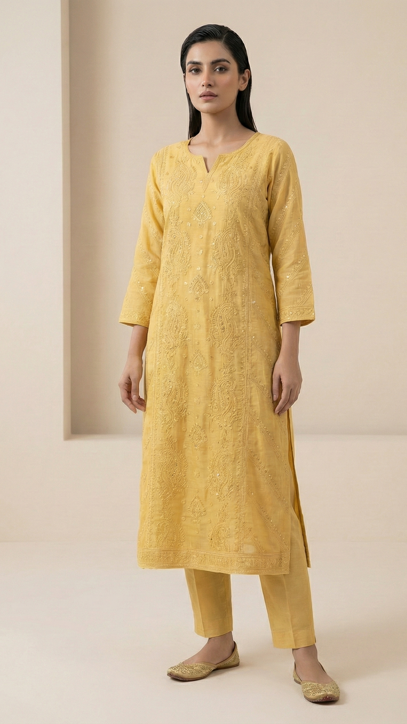 Sunlit Elegance Mul Chanderi Chikankari Suit Set