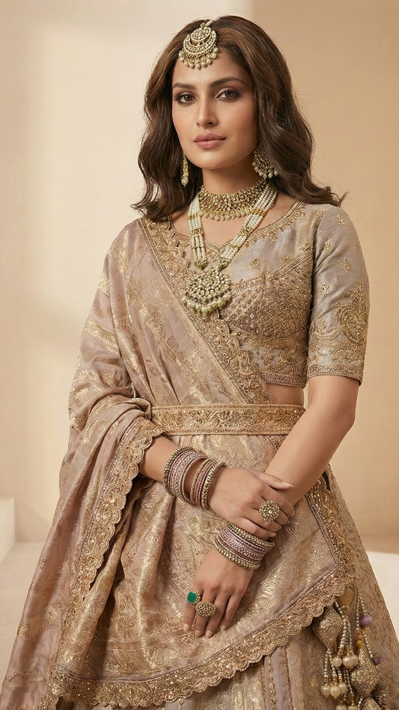 Premium Banarasi Silk Bridal Lehenga Set with Swarovski, Zari & Khatli Work