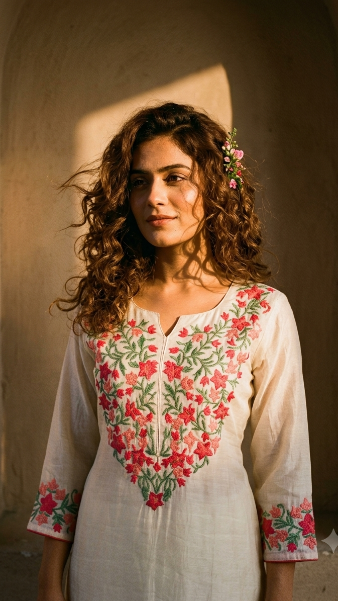 Mul Chanderi Embroidered Punjabi Suit Set with Patiala & Dupatta