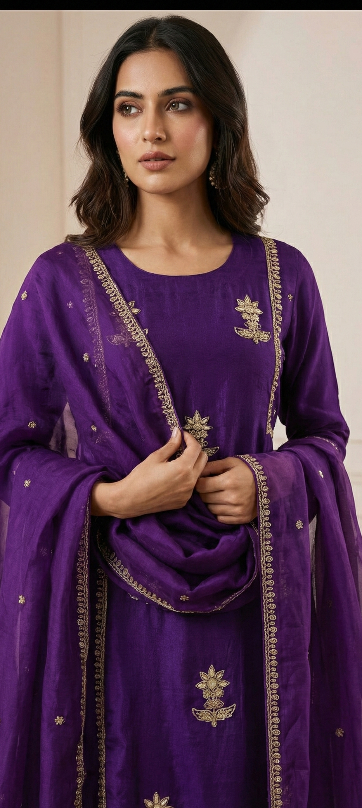 Pure Chinnon Zardosi Embroidered Suit Set – Royal Purple Ethnic Wear