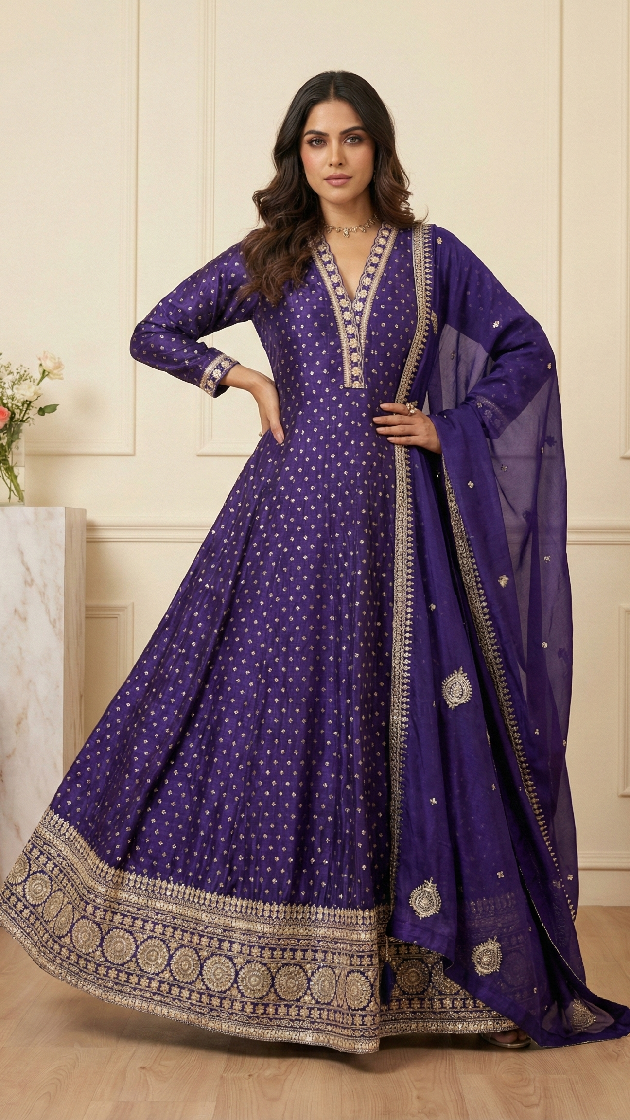 Royal Purple Viscose Jacquard Silk Anarkali Gown with Heavy Embroidered Dupatta | Festive & Wedding Wear