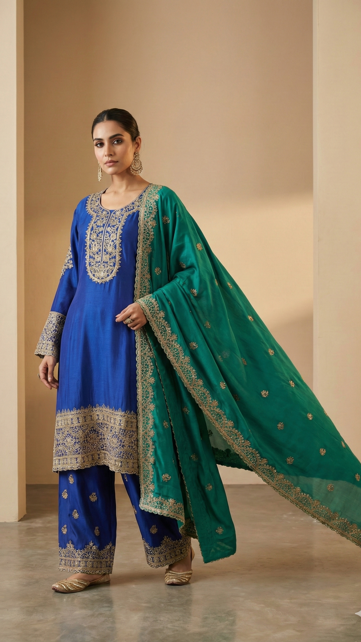 Royal Afgani Suit Set in Heavy Chinon with Embroidered Dupatta