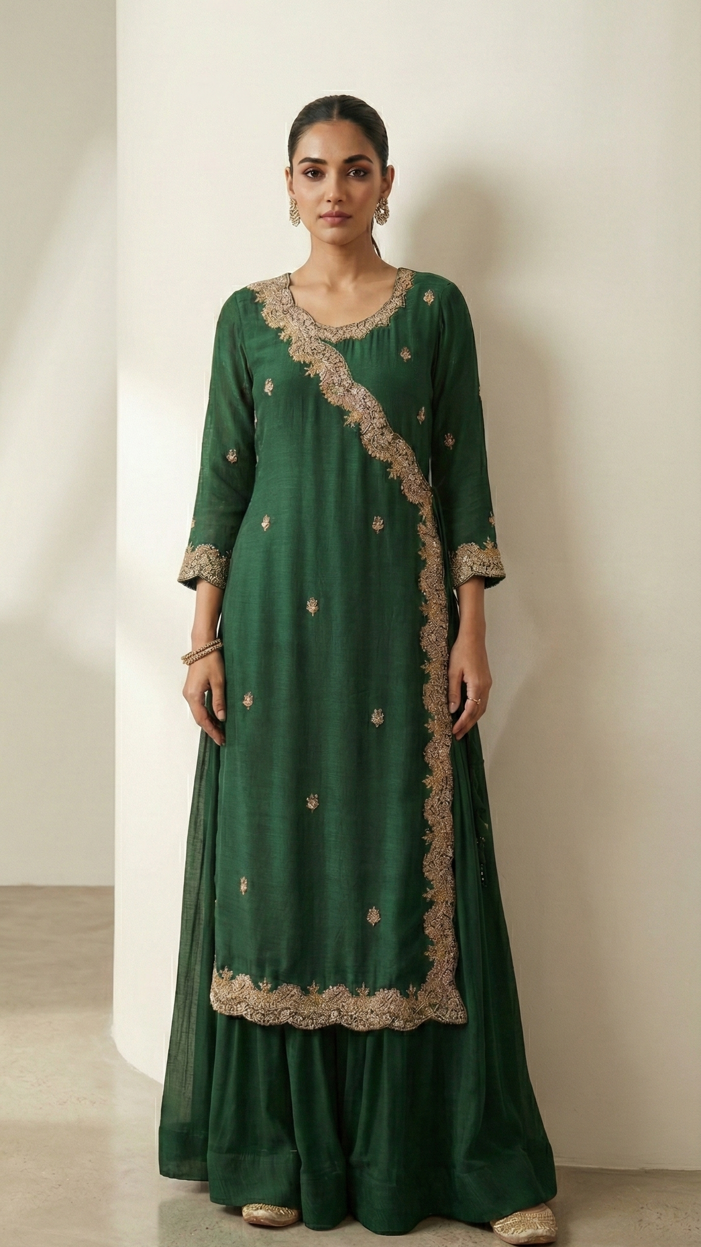 Emerald Grace Chinon Silk Indo-Western Kurta Set