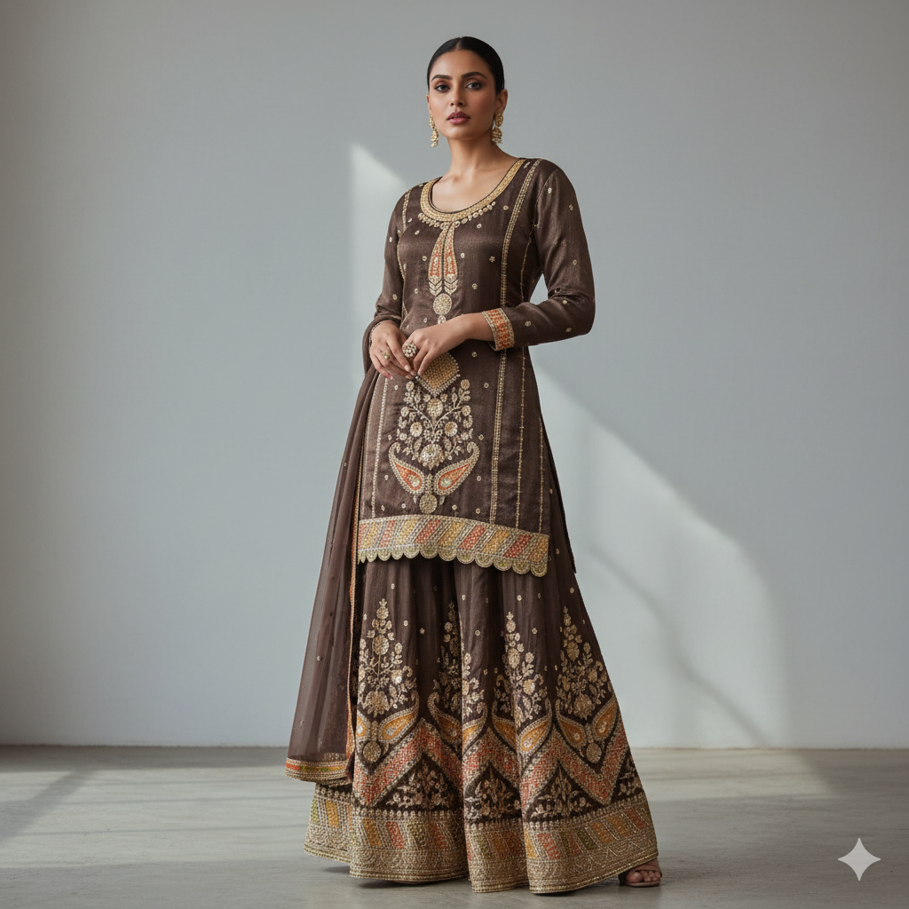 Embroidered Shimmer Silk Ethnic Set with Tabi Silk Dupatta – Multiple Colours