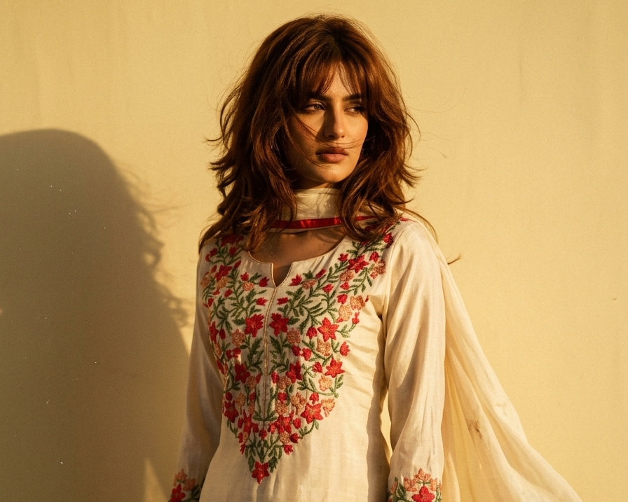 Mul Chanderi Embroidered Punjabi Suit Set with Patiala & Dupatta