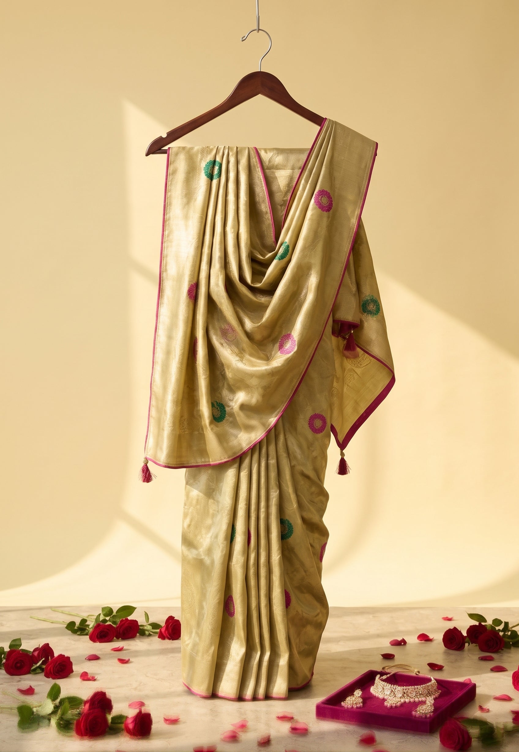 Meenakari Tissue Banarasi Silk Saree with Embroidered Brocade Blouse