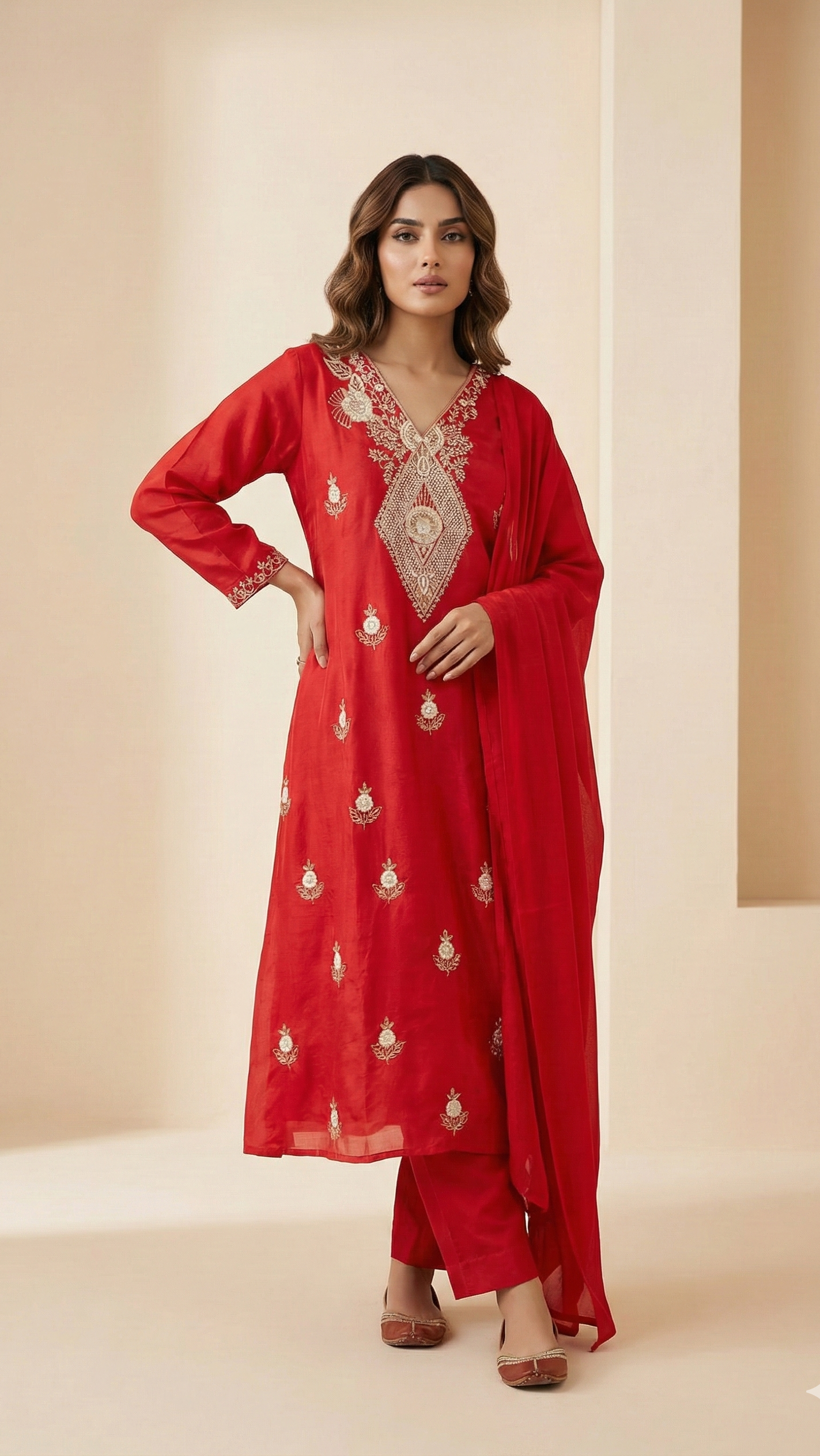 Ruby Glow Chinnon A-Line Suit Set