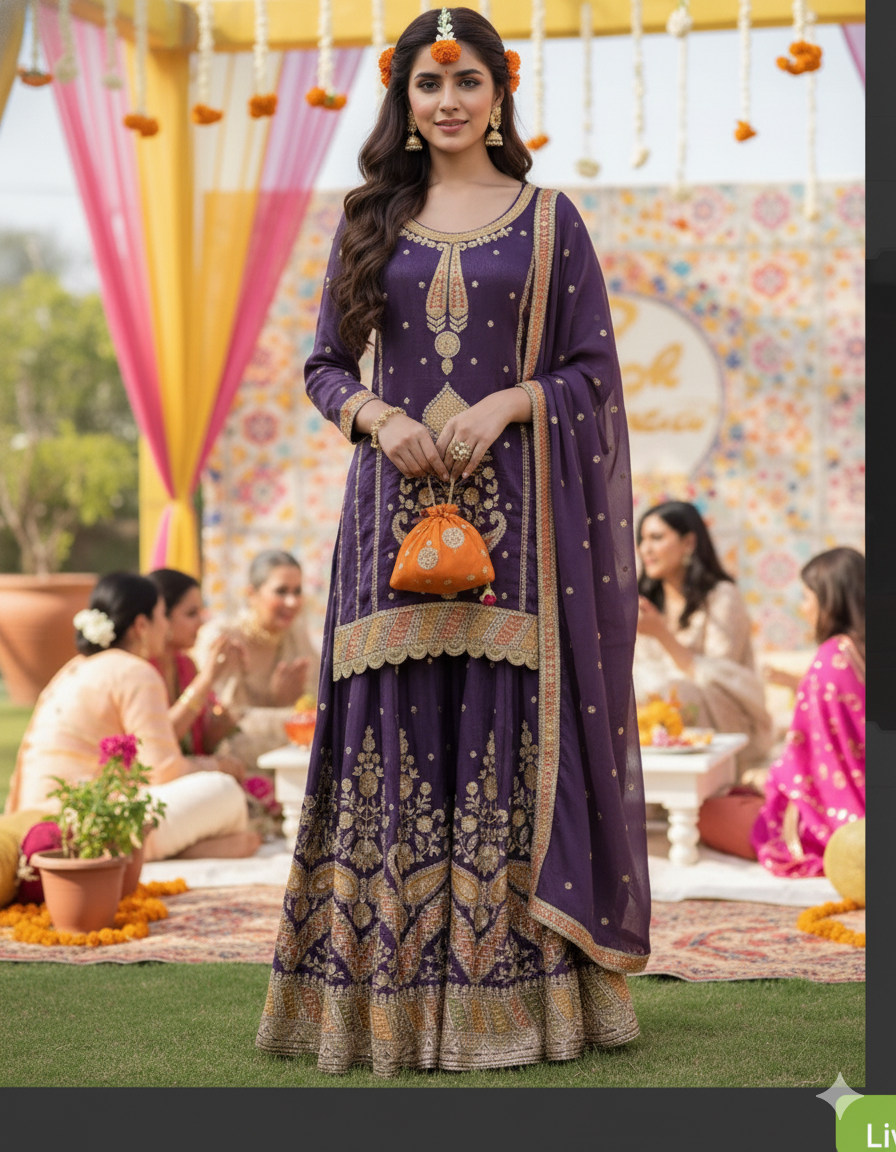 Embroidered Shimmer Silk Ethnic Set with Tabi Silk Dupatta – Multiple Colours