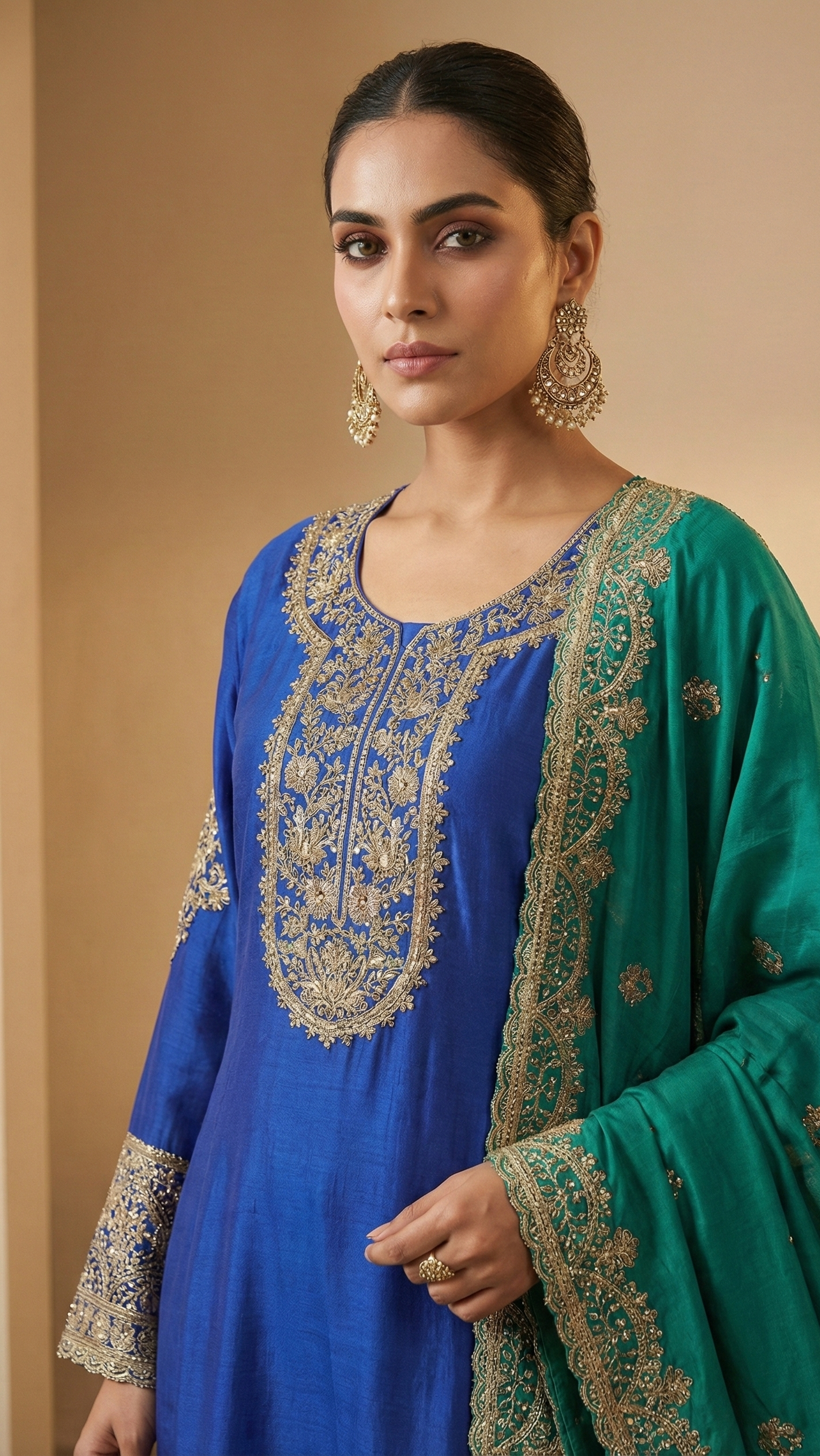 Royal Afgani Suit Set in Heavy Chinon with Embroidered Dupatta