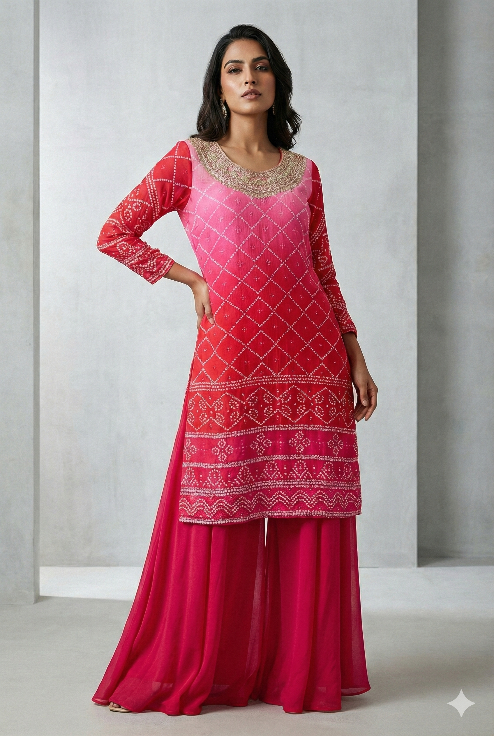 Teal Blue and Pink Georgette Printed & Embroidered Kurta Pant Set with Chiffon Dupatta