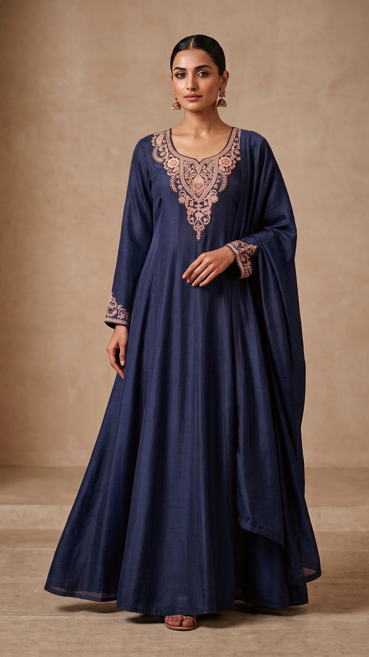 Embroidered Flared anarkali with Matching Dupatta – 4 Colours