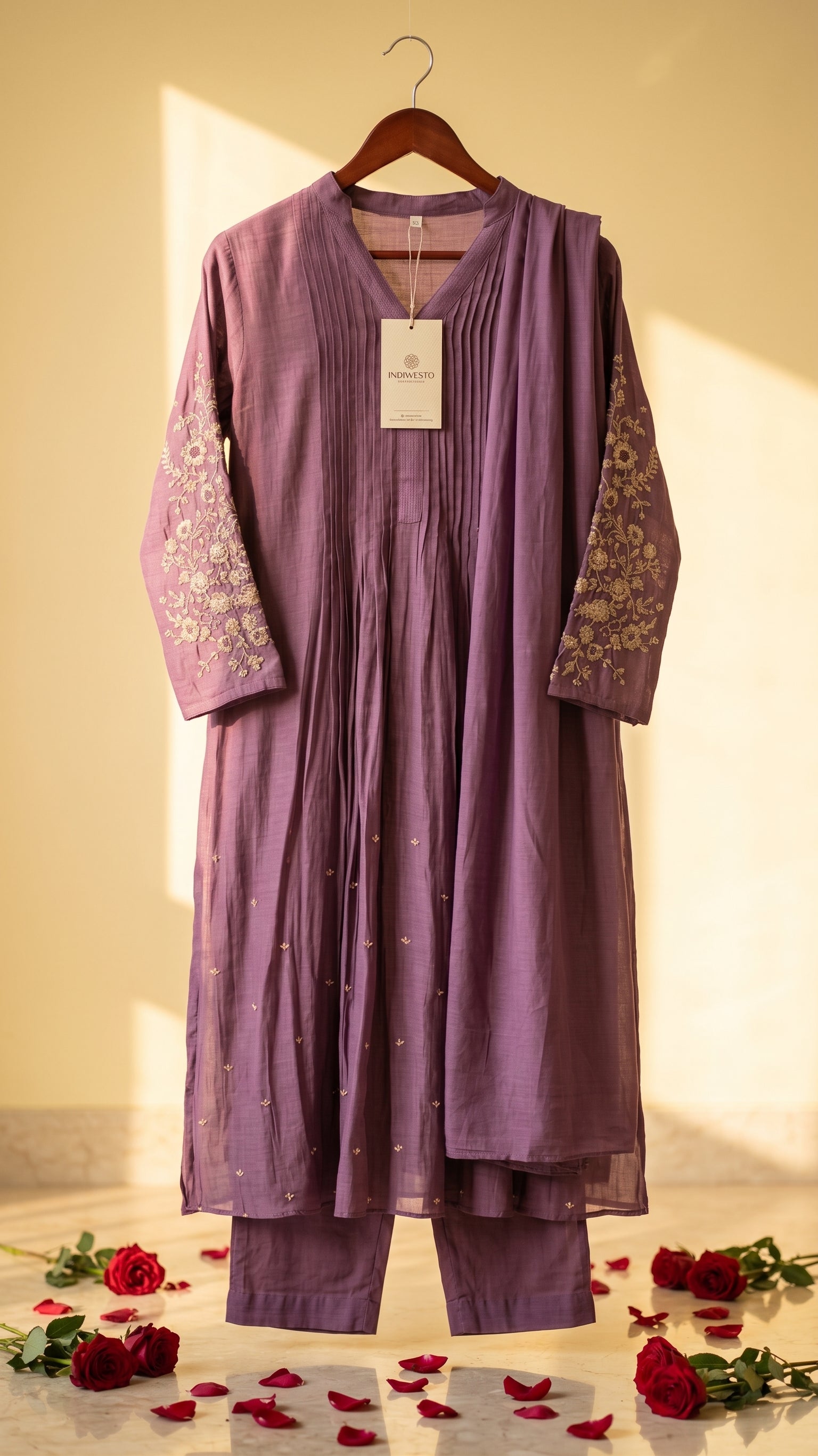 Dusty Plum Mul Chanderi Handwork Anarkali Suit with Dupatta