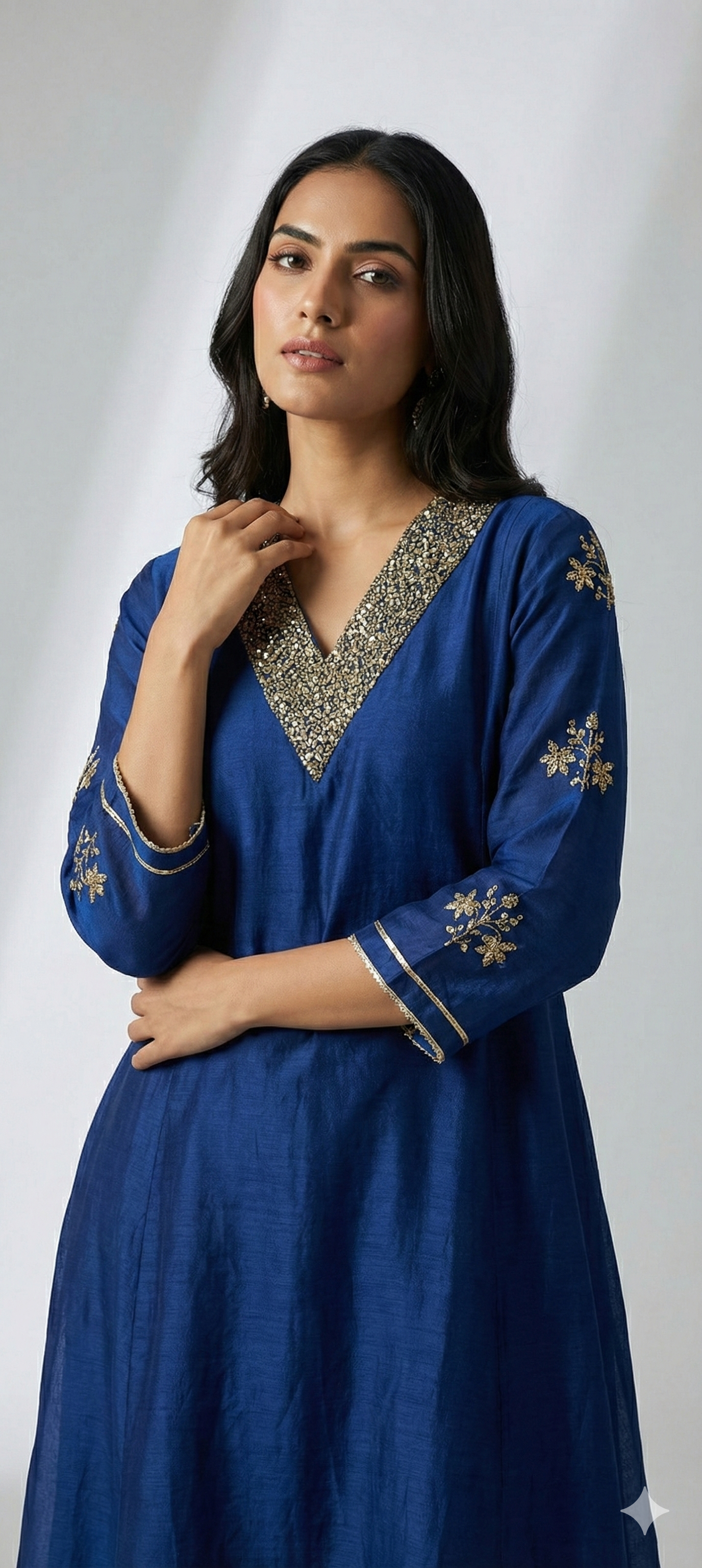 Royal Blue Mulchanderi Handwork Kurta Set with Matching Dupatta
