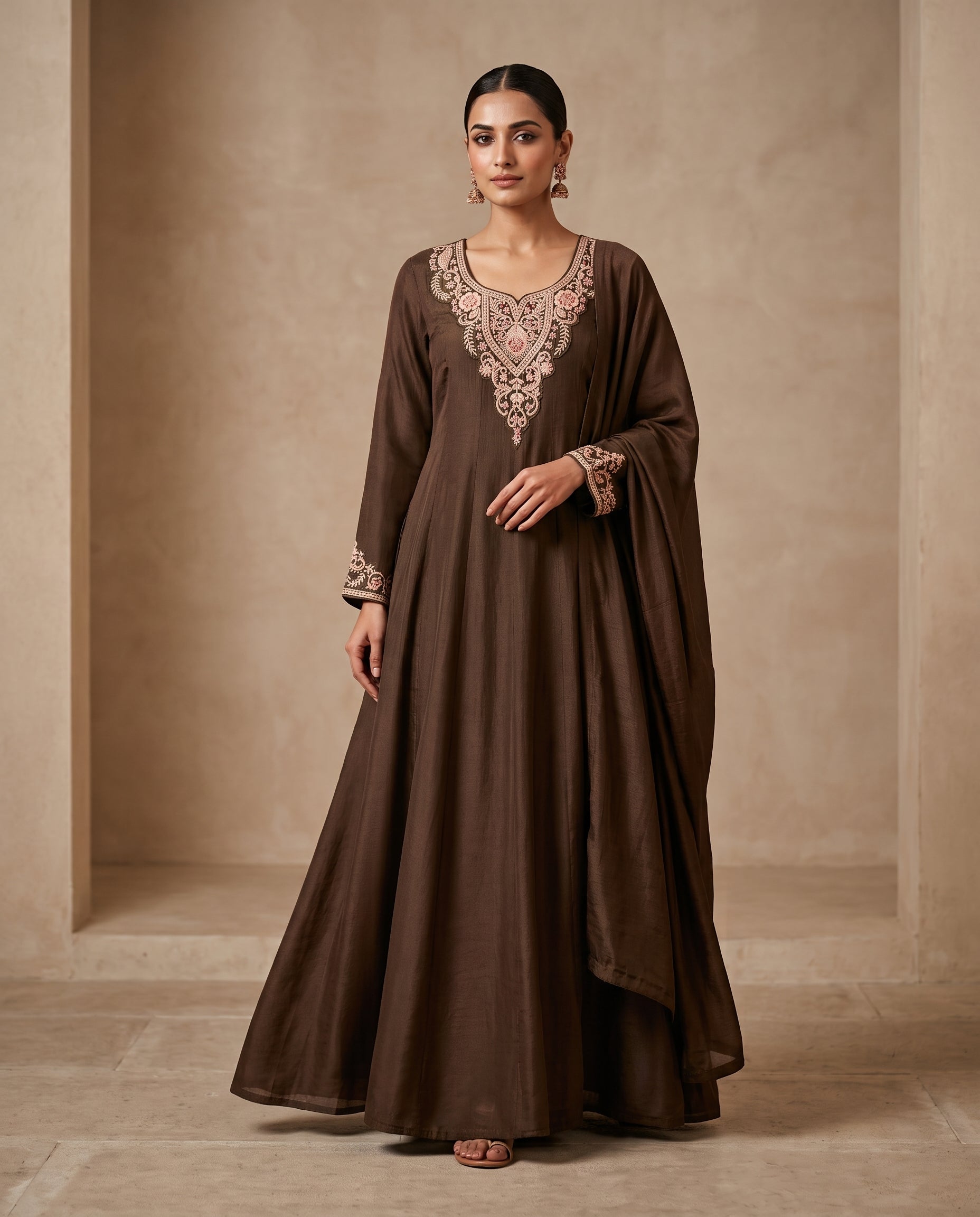 Embroidered Flared anarkali with Matching Dupatta – 4 Colours