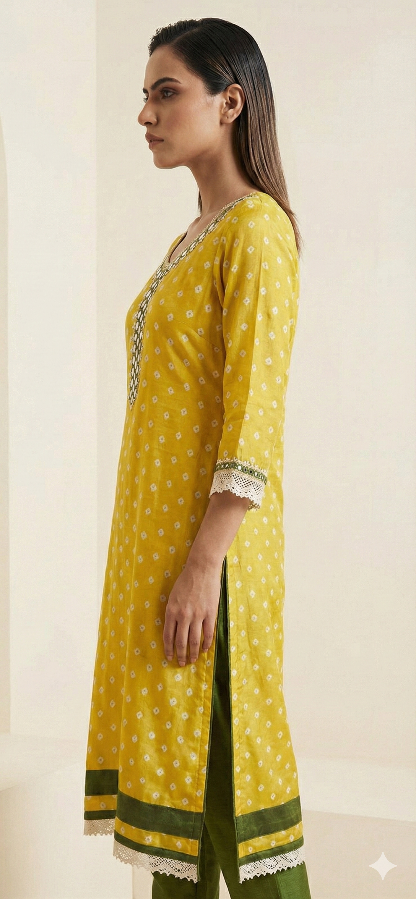 Mustard Yellow Muslin Crepe Kurta with Real Mirror Work