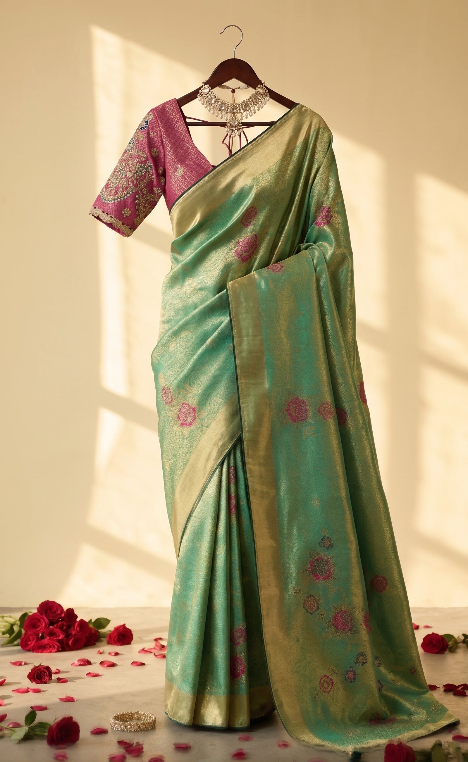 Meenakari Tissue Banarasi Silk Saree with Embroidered Brocade Blouse