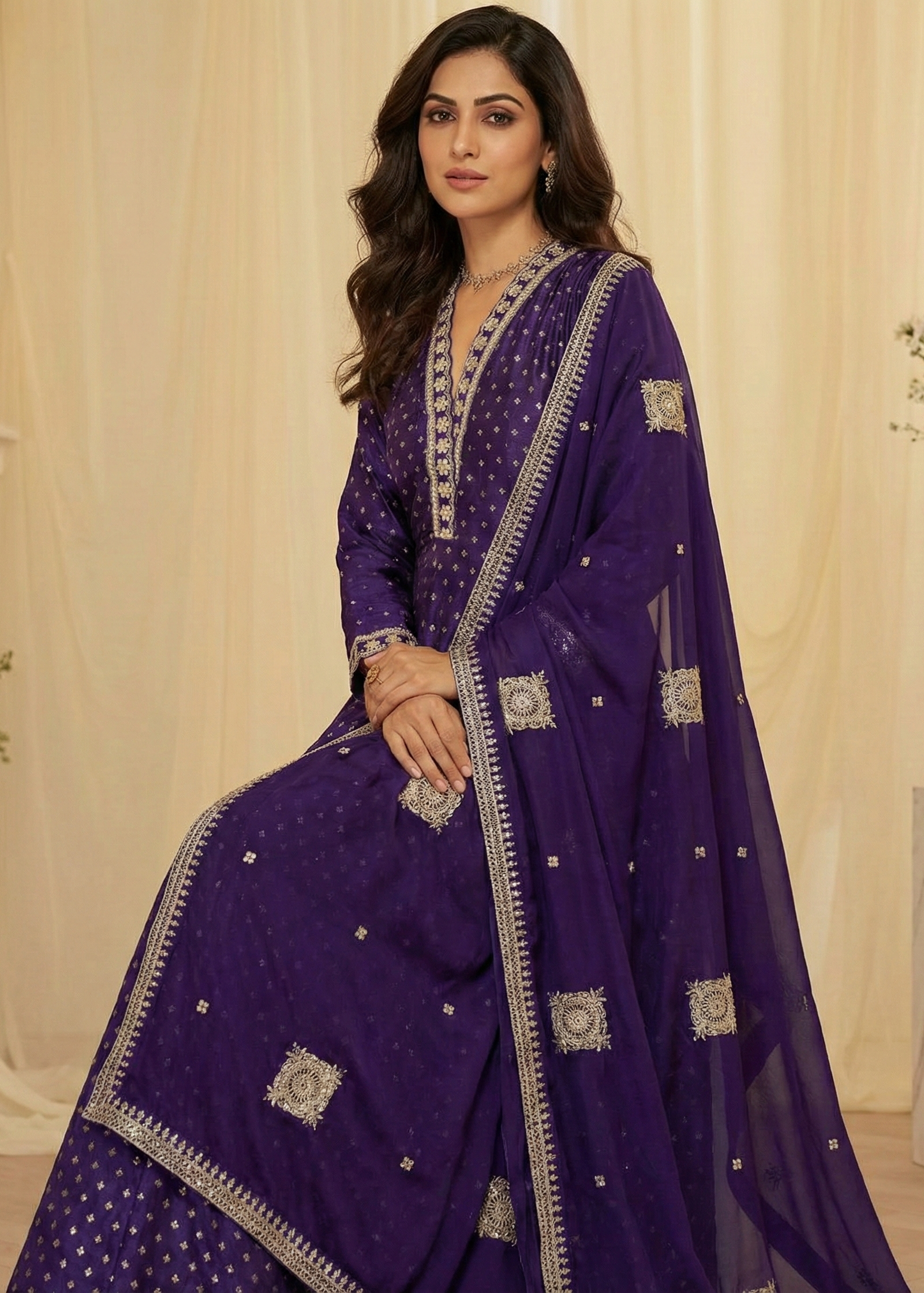 Royal Purple Viscose Jacquard Silk Anarkali Gown with Heavy Embroidered Dupatta | Festive & Wedding Wear