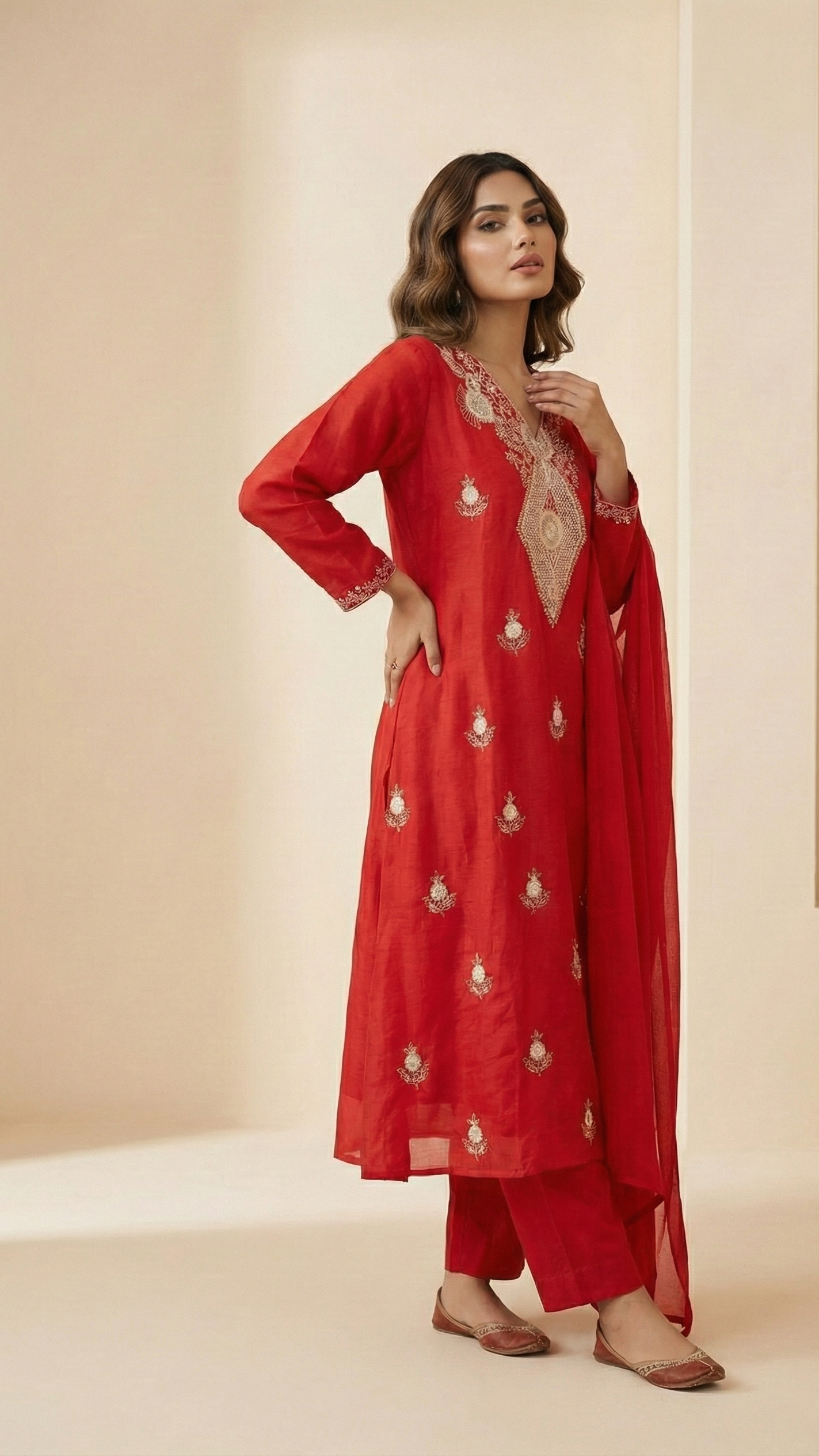 Ruby Glow Chinnon A-Line Suit Set