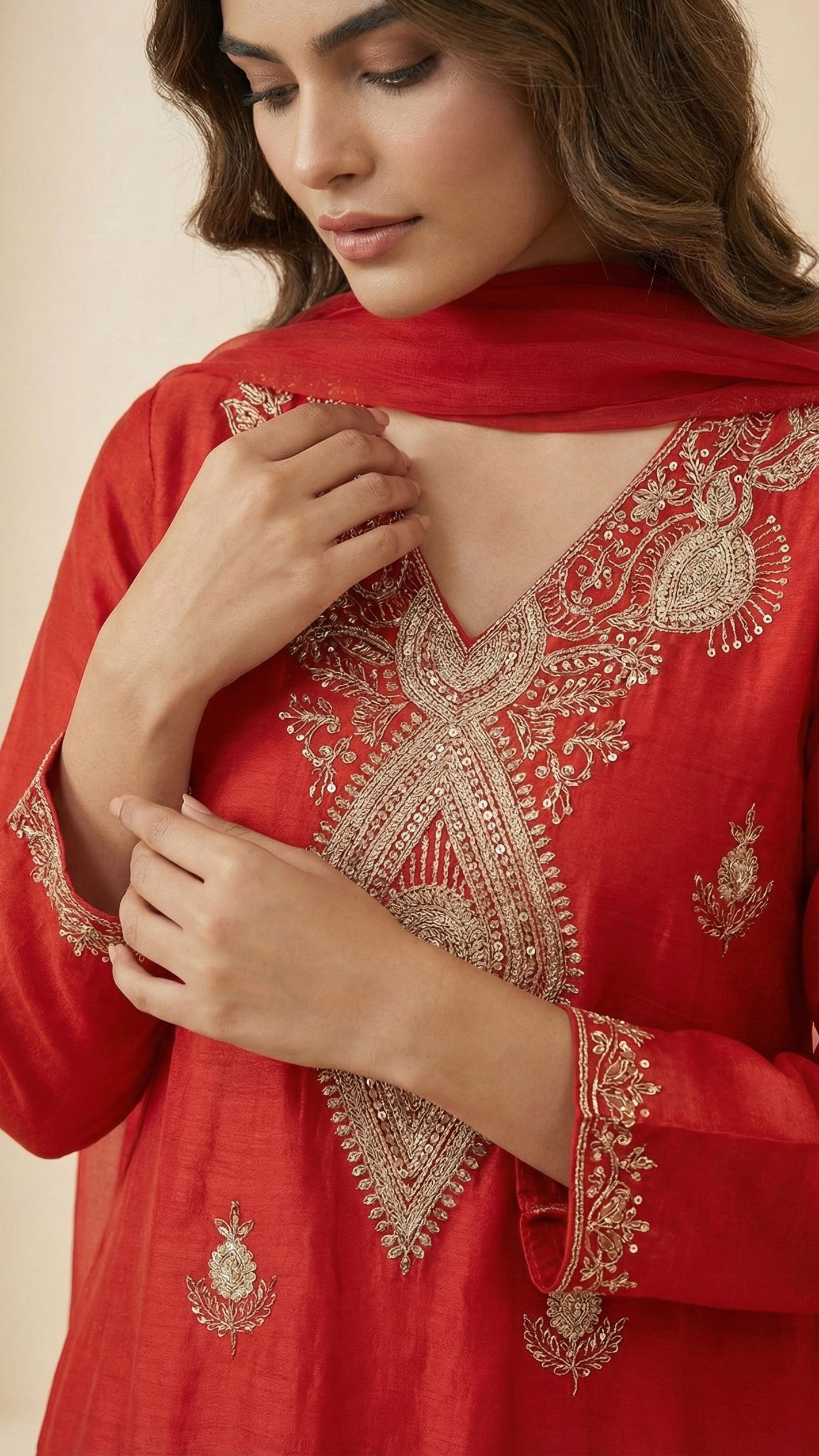 Ruby Glow Chinnon A-Line Suit Set