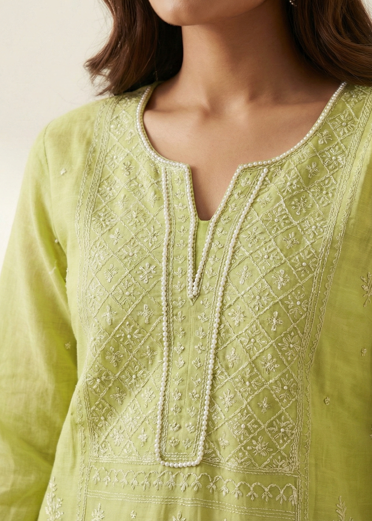 Lime Green Mulchanderi Chikankari Luxury Suit Set with Matching Pants