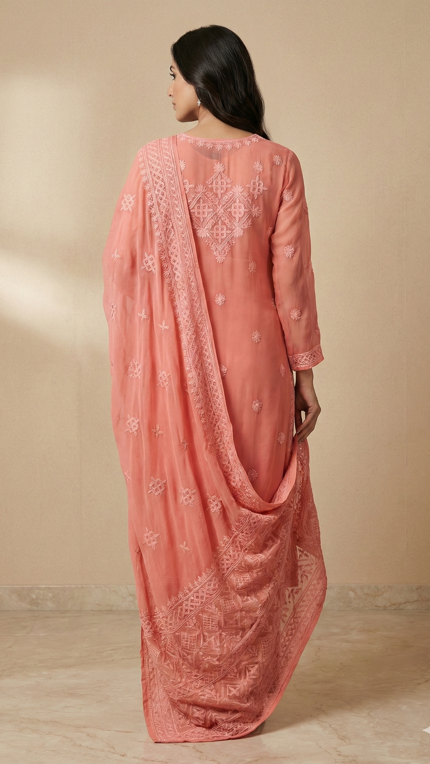 Blush Elegance – Pure Georgette Hand-Embroidered Suit Set with Pant & Dupatta