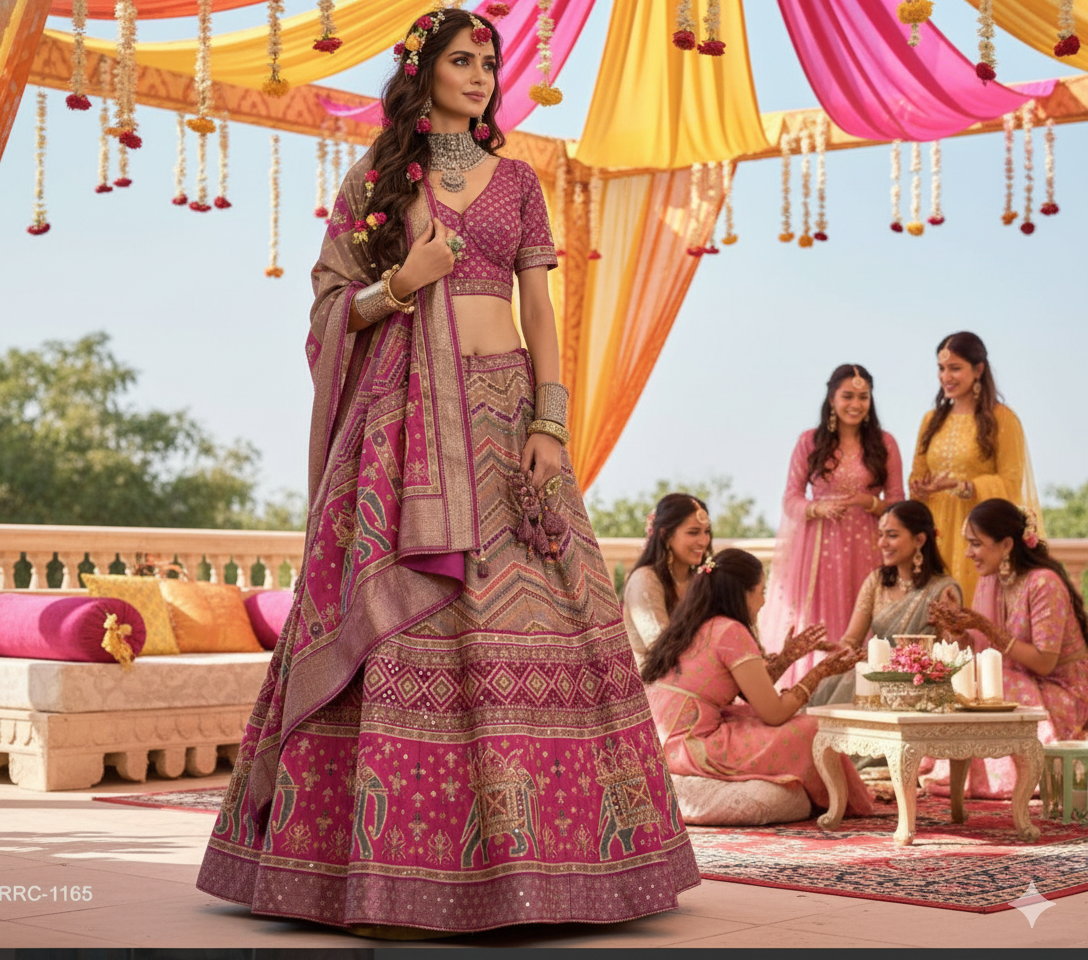 Rani Pink Rajwadi Silk Lehenga Choli with Sparkle & Mirror Work