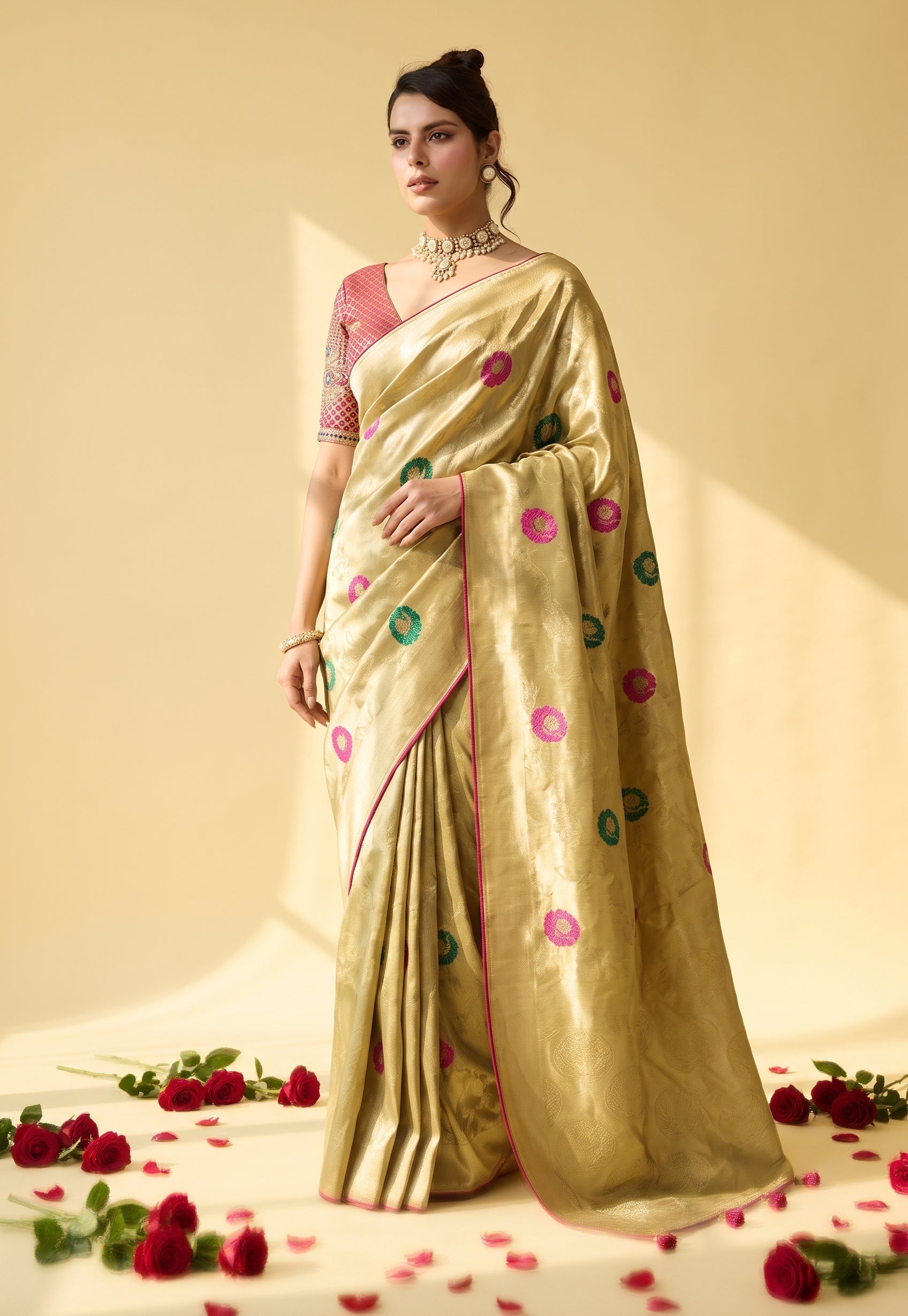 Meenakari Tissue Banarasi Silk Saree with Embroidered Brocade Blouse