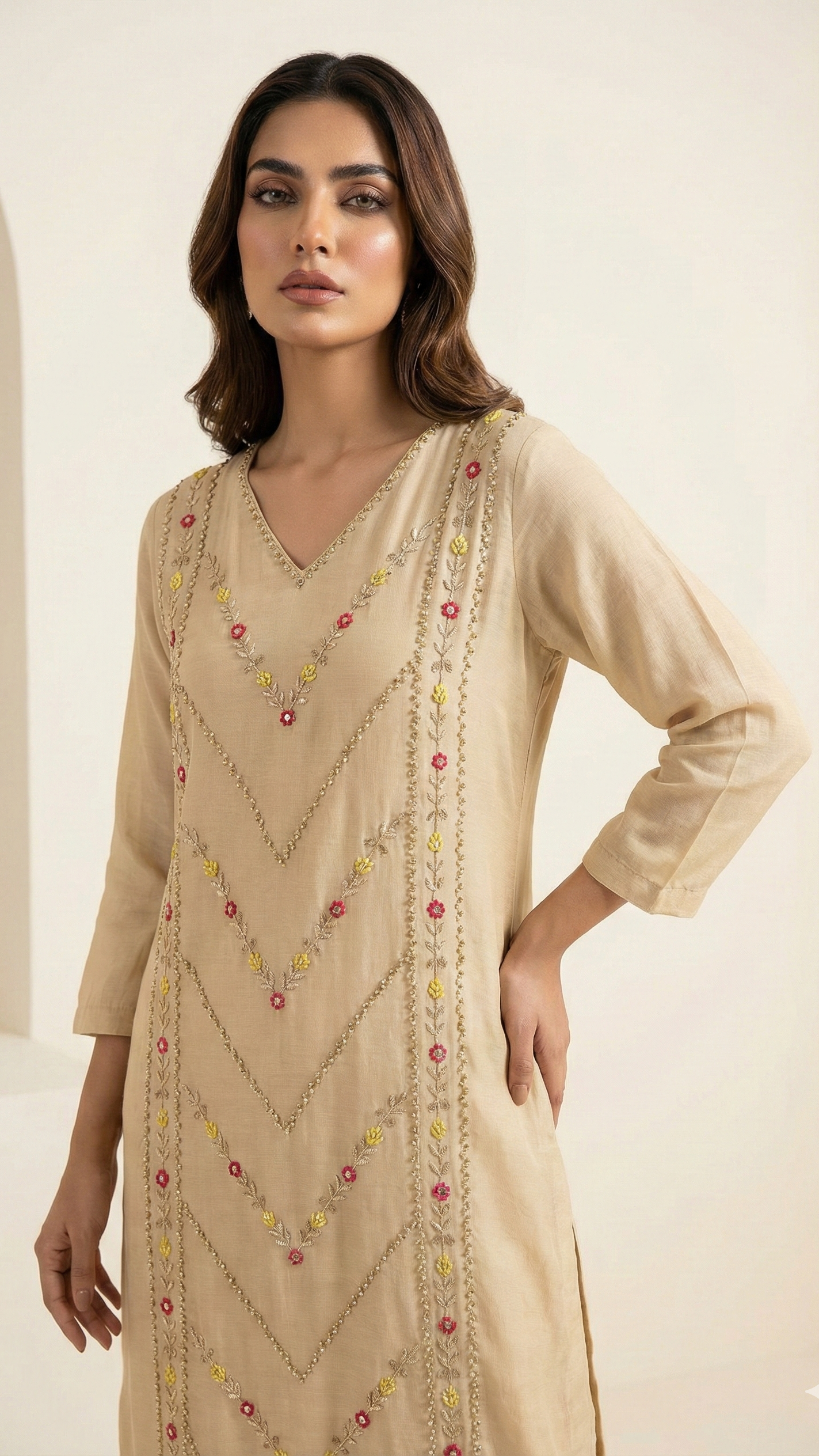 Ivory Pure Mulchanderi Chikankari Suit Set with Matching Pants – Luxury Style