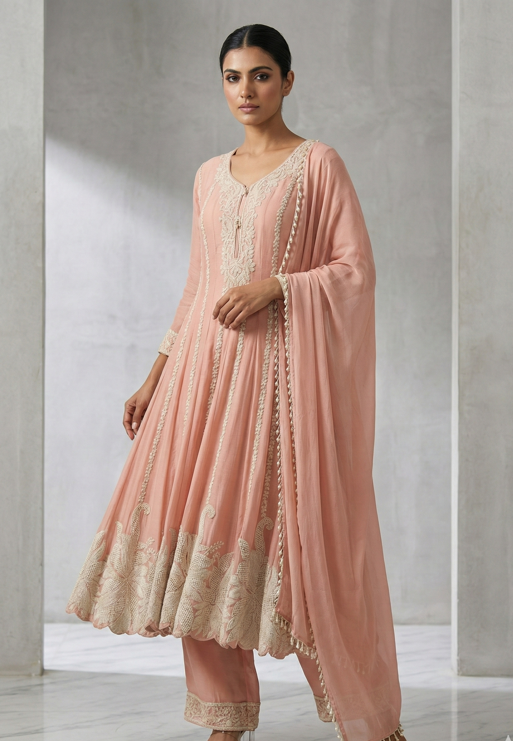 Premium Georgette Heavy Beads Work Short Anarkali Set with Pant & Dupatta