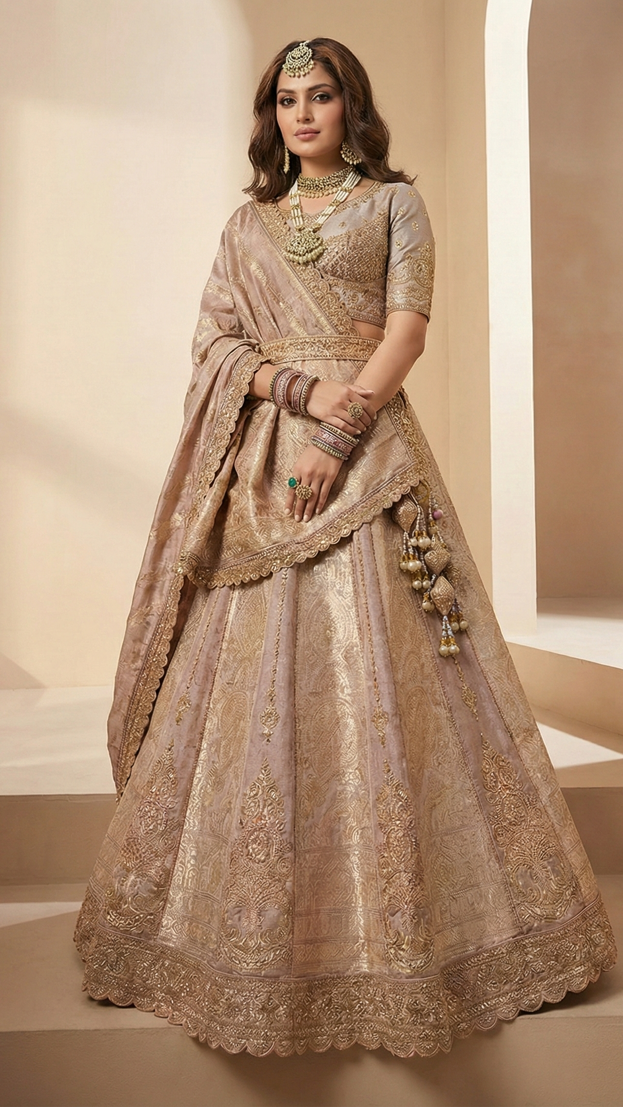 Premium Banarasi Silk Bridal Lehenga Set with Swarovski, Zari & Khatli Work