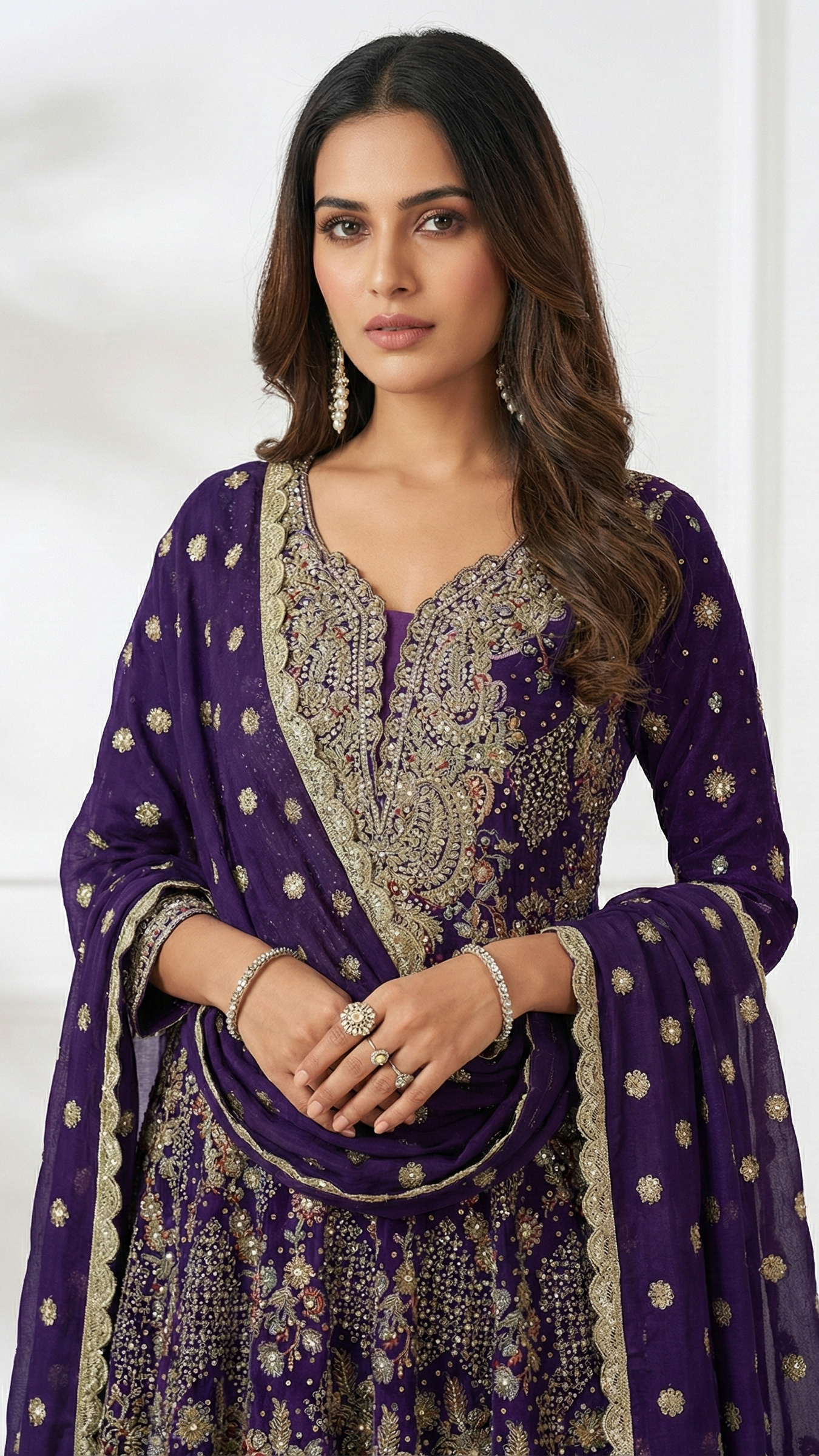 Royal Purple Heavy Embroidered Georgette Plazzo Suit with Dupatta | Premium Party Wear
