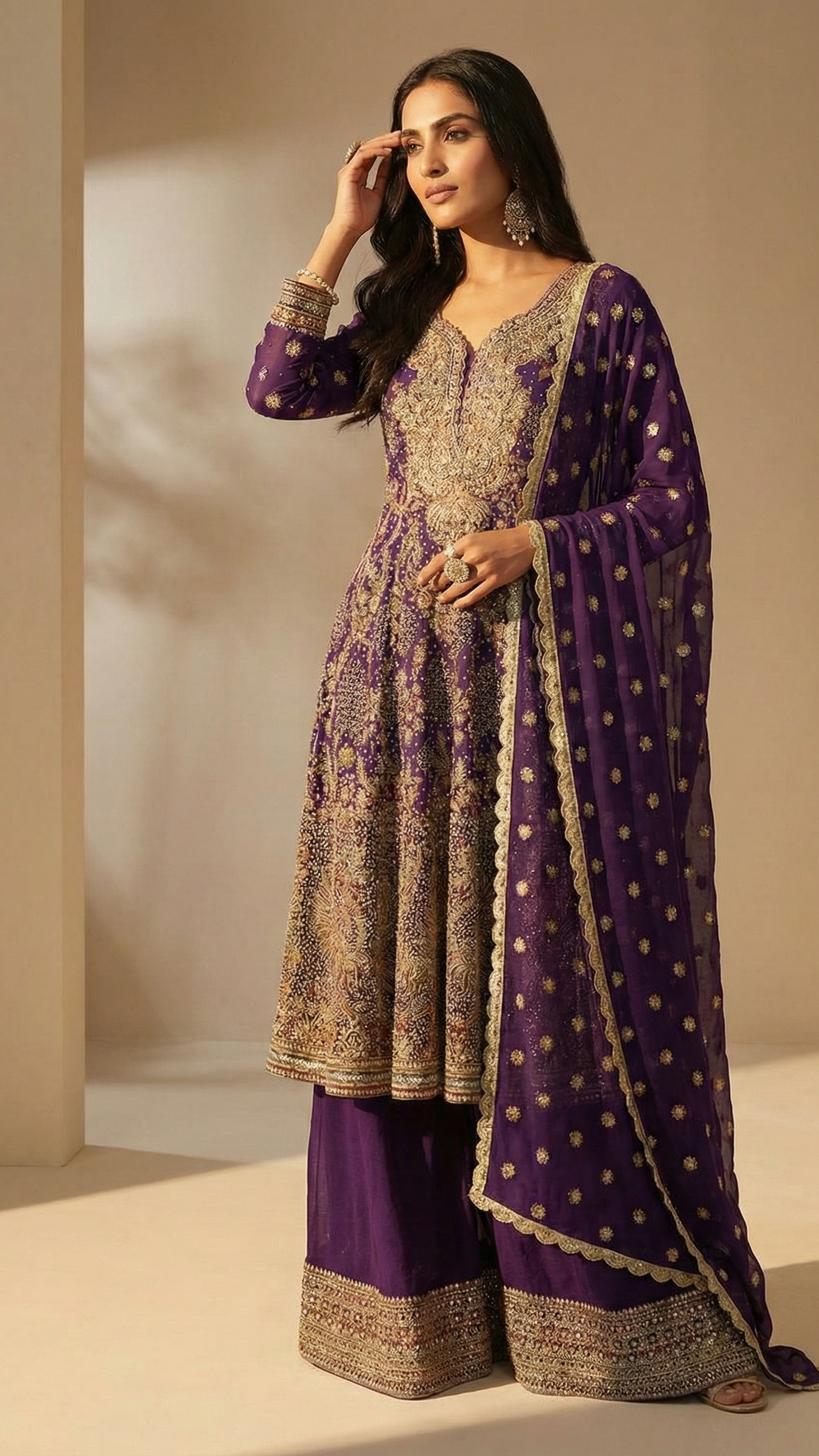 Royal Purple Heavy Embroidered Georgette Plazzo Suit with Dupatta | Premium Party Wear