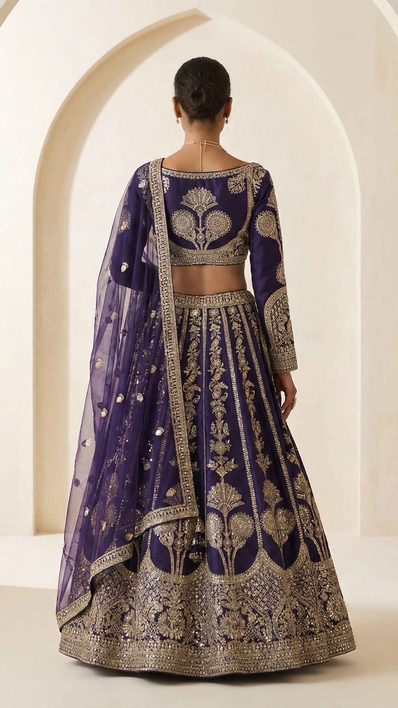 Midnight Navy Royale Bridal Lehenga Set with Full Hand Mirror Embroidery