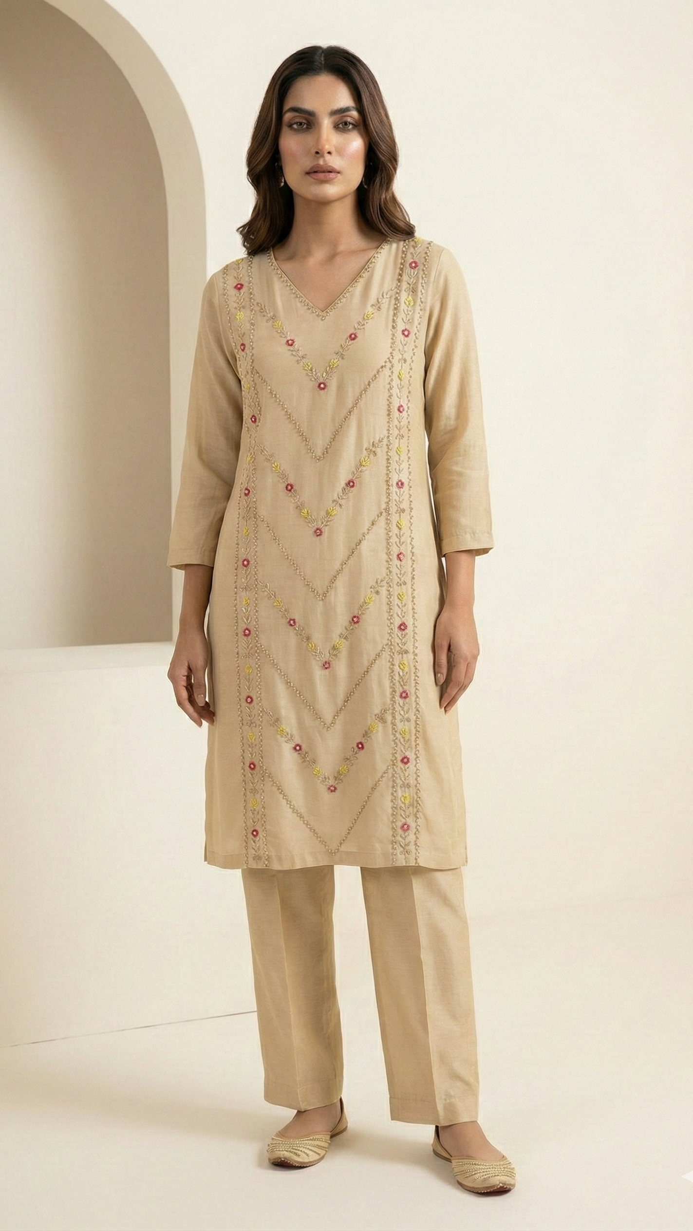 Ivory Pure Mulchanderi Chikankari Suit Set with Matching Pants – Luxury Style