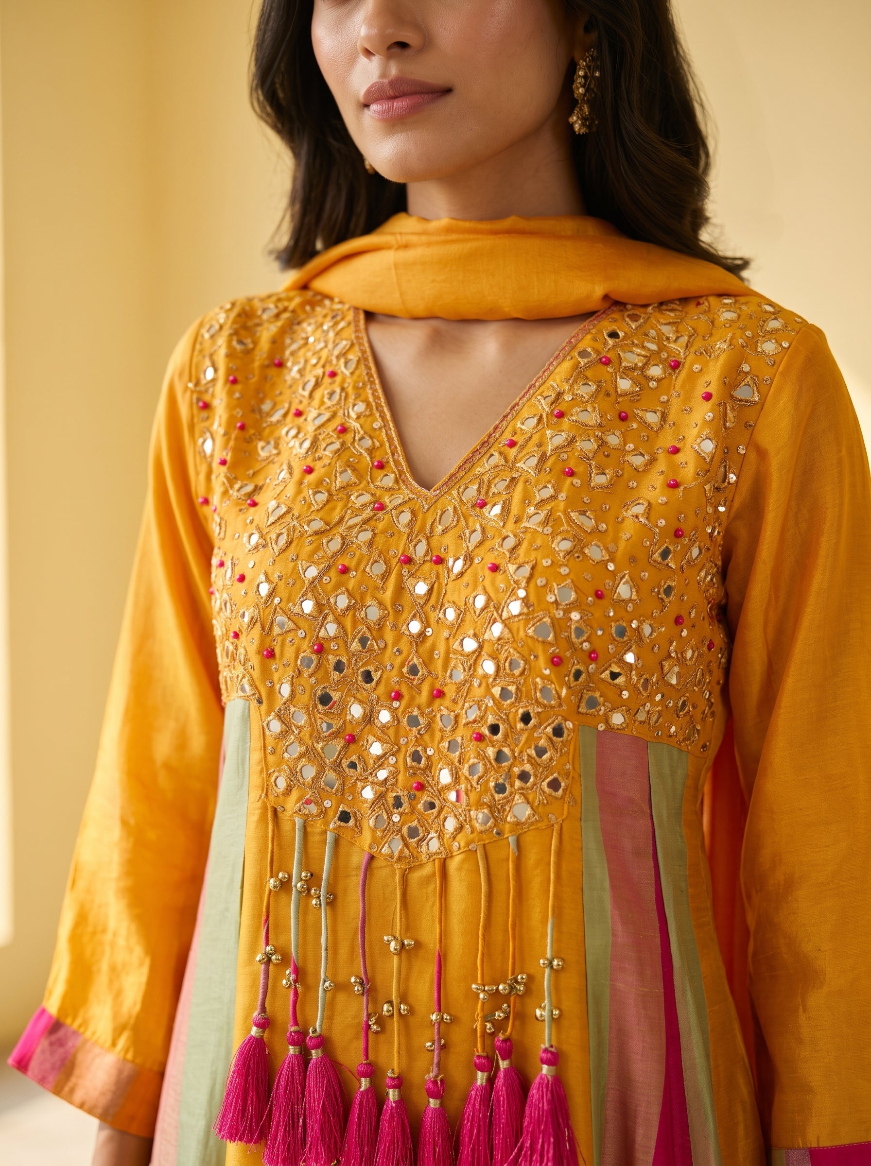 Kesariya Noor Mustard Yellow Silk Mirror Work Anarkali Suit & Dupatta