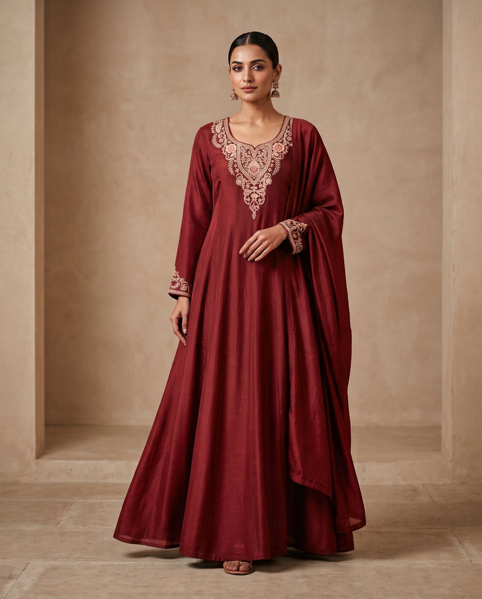 Embroidered Flared anarkali with Matching Dupatta – 4 Colours