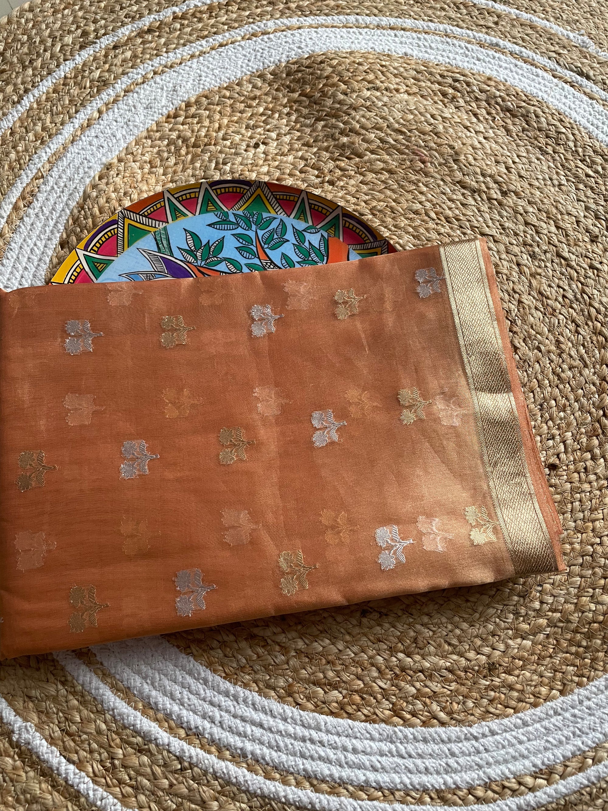 Tissue Silk Saree with Gold and Silver Zari Hand Weaving