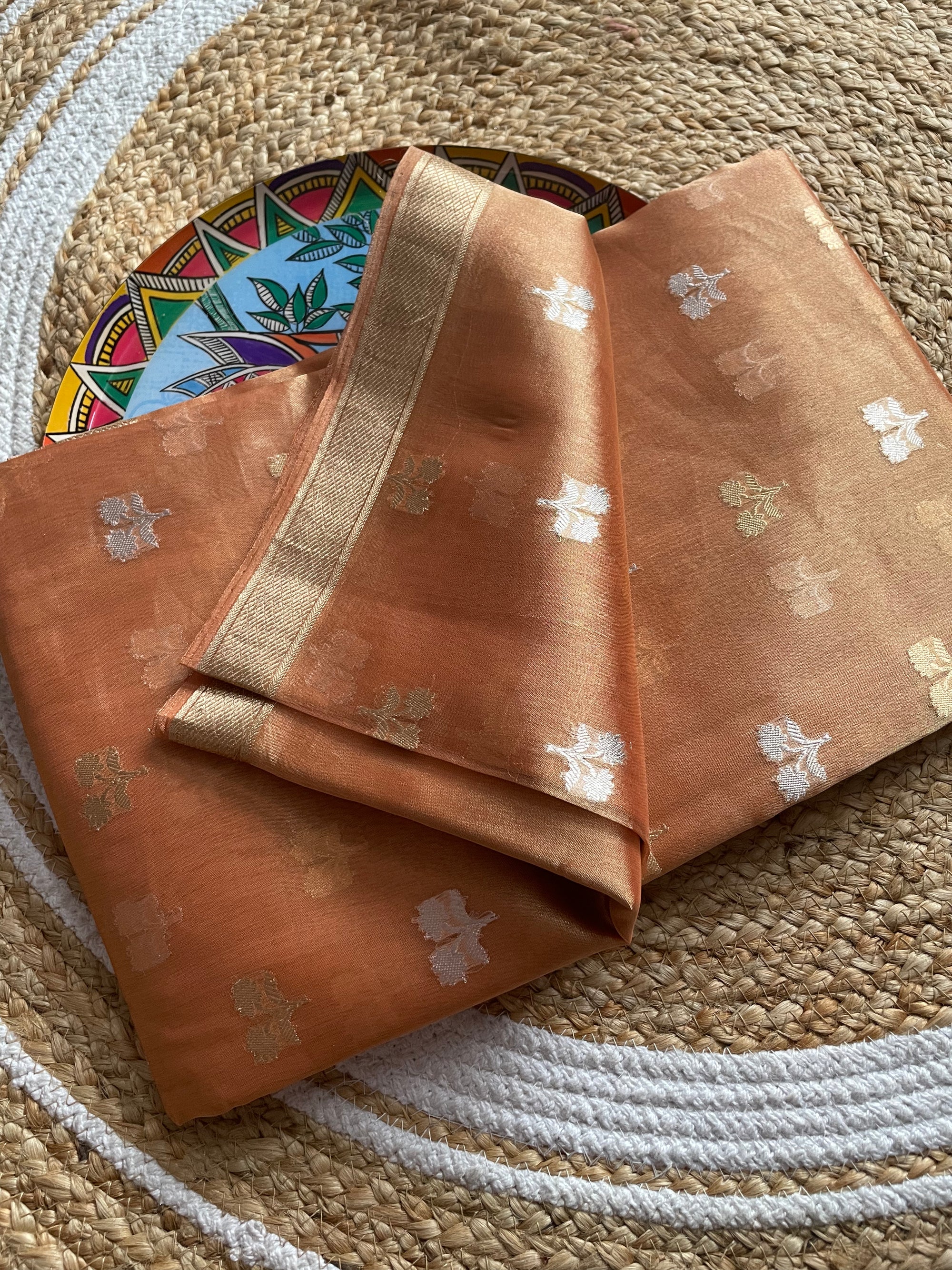 Tissue Silk Saree with Gold and Silver Zari Hand Weaving