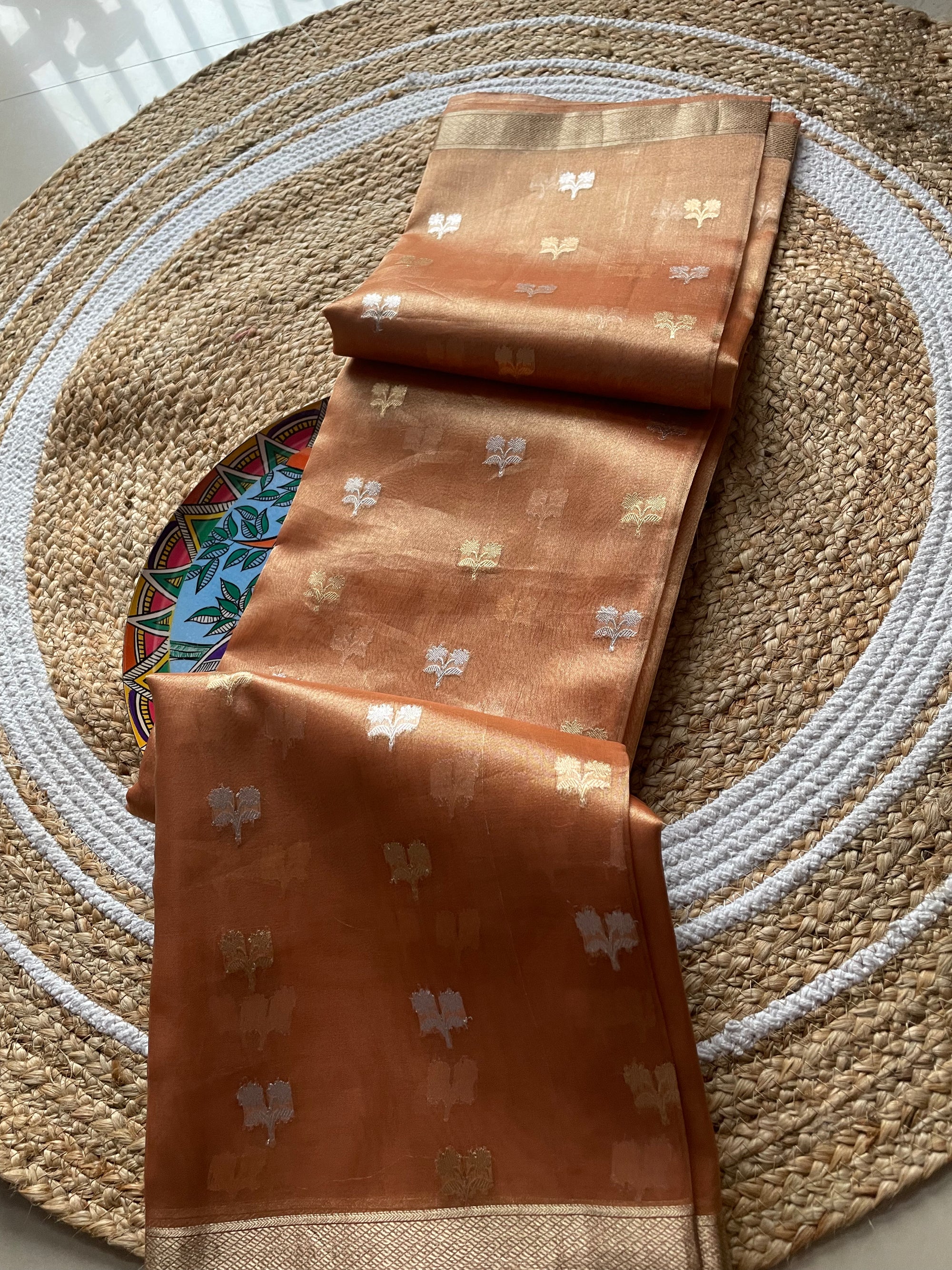 Tissue Silk Saree with Gold and Silver Zari Hand Weaving