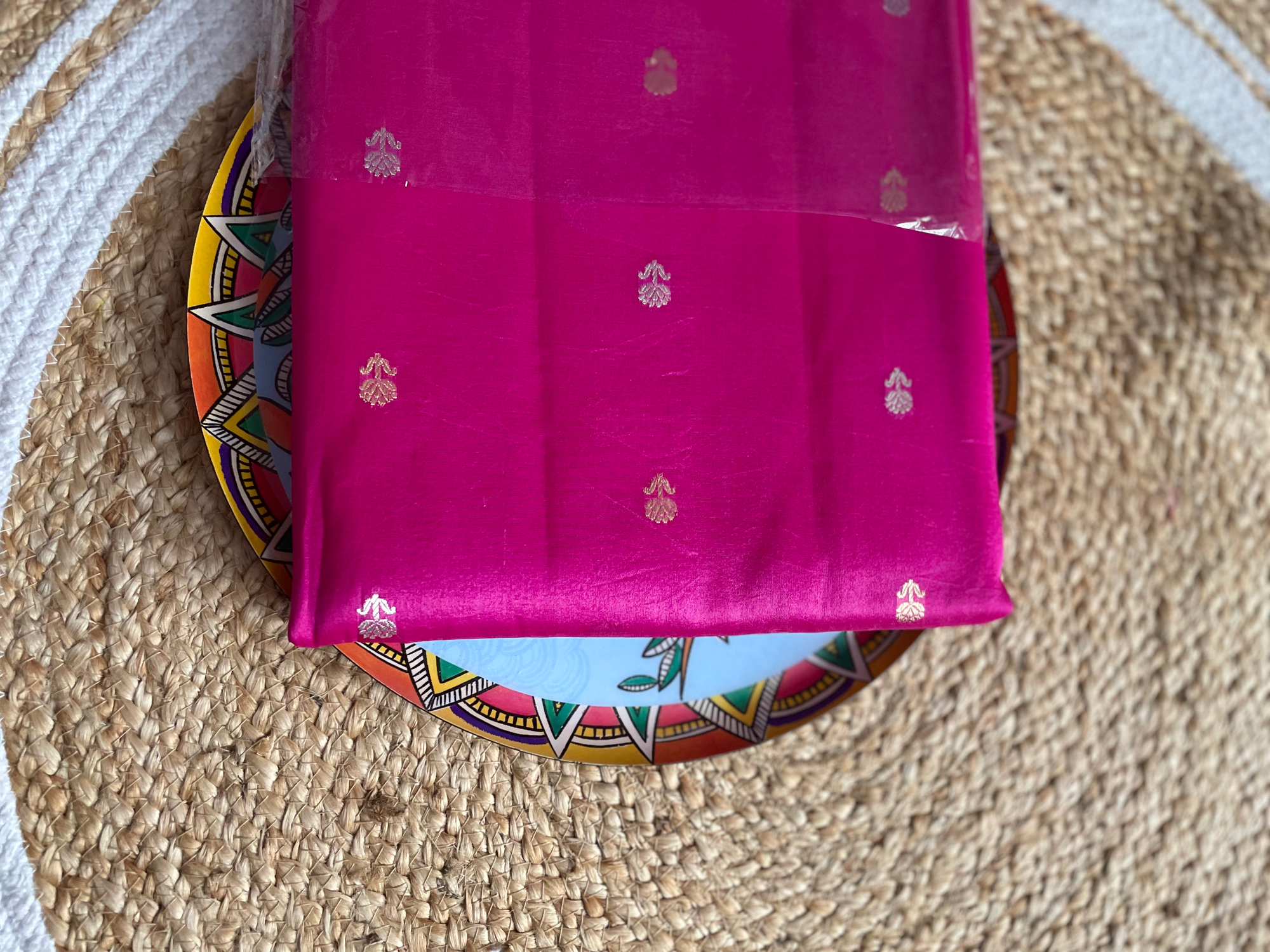 Pure Tissue Silk Saree with Gold Zari Weaving in Vibrant Pink