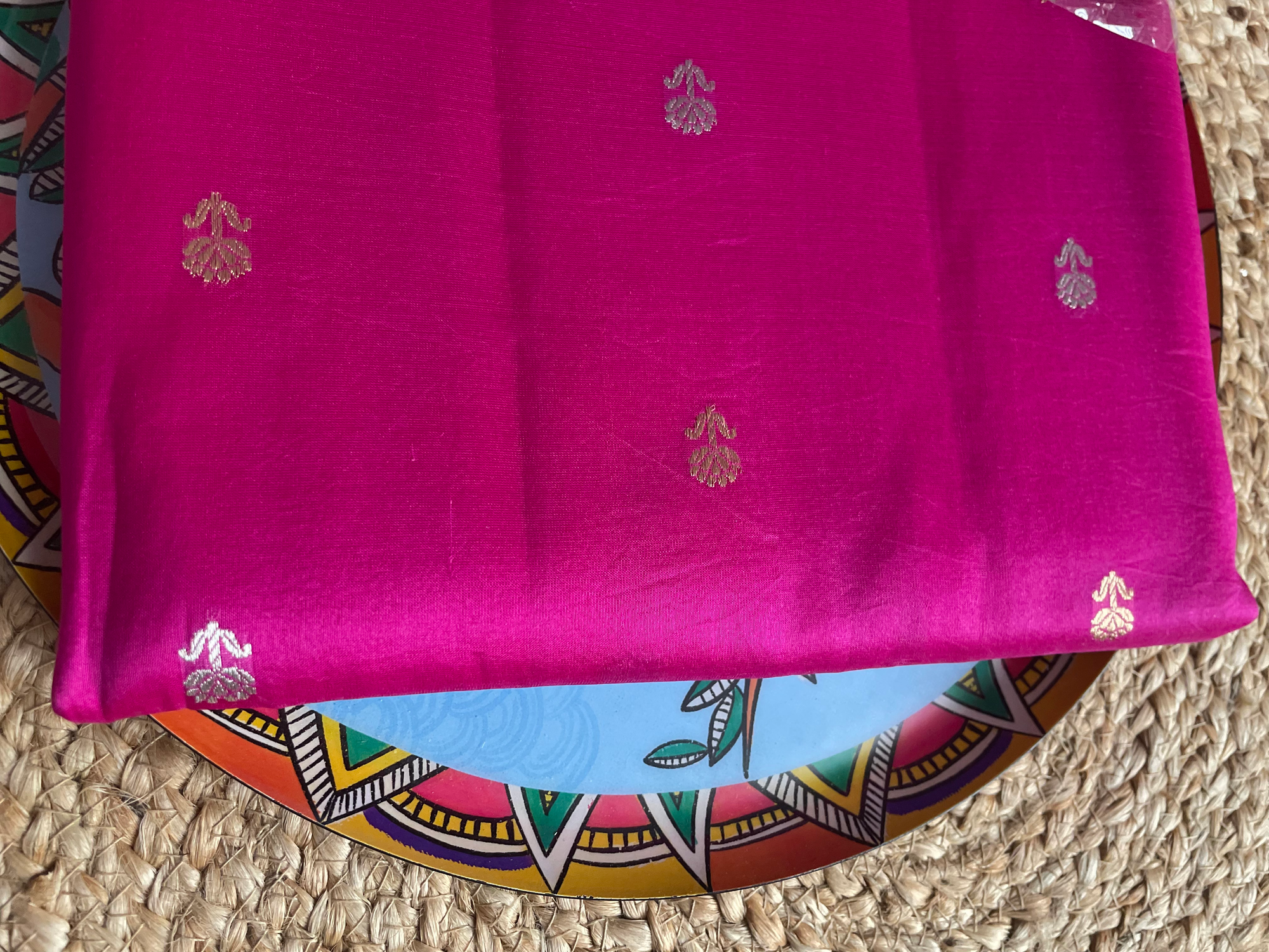 Pure Tissue Silk Saree with Gold Zari Weaving in Vibrant Pink