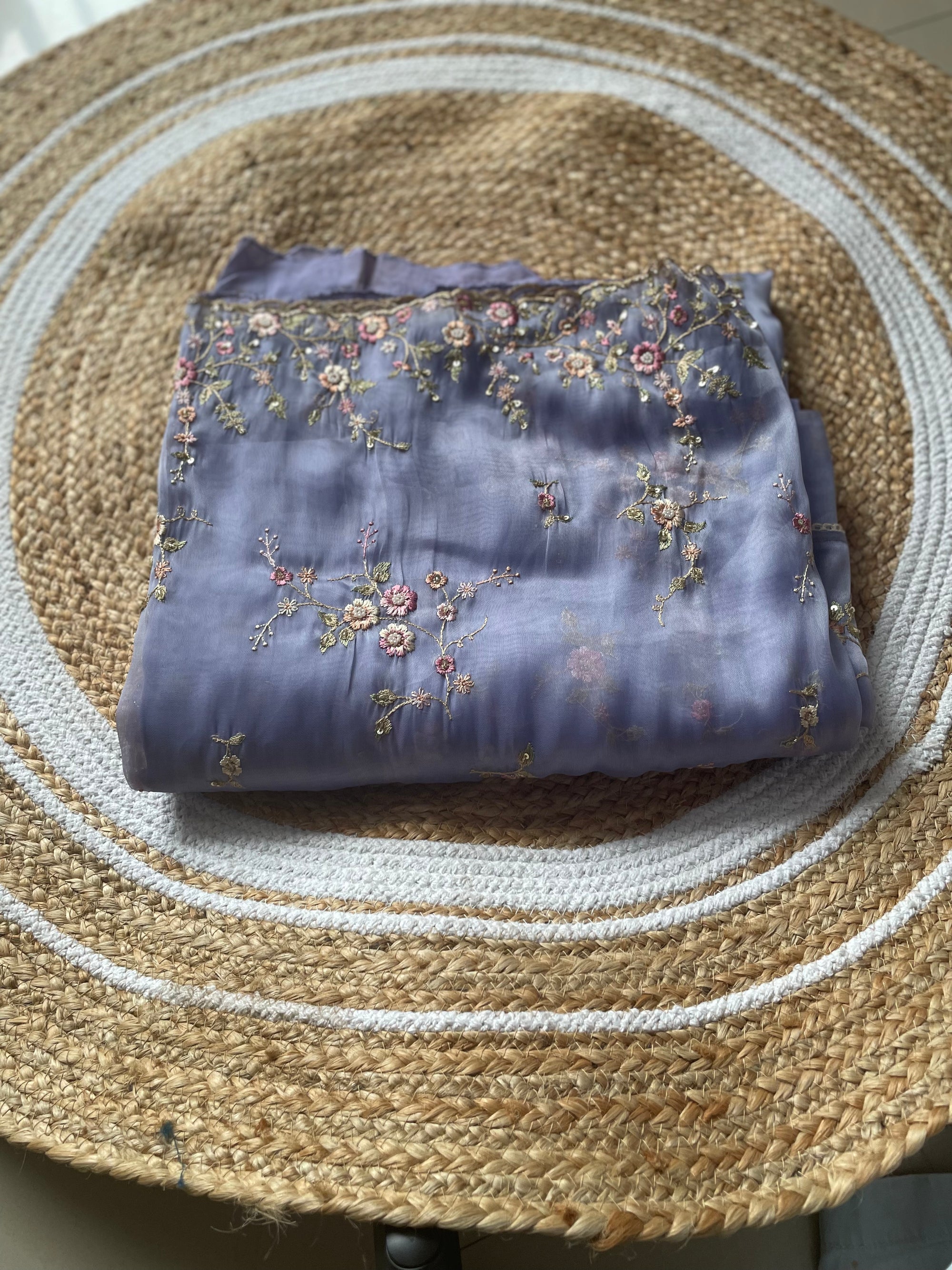 Lavender Crushed Tissue Saree with Intricate Thread Embroidery