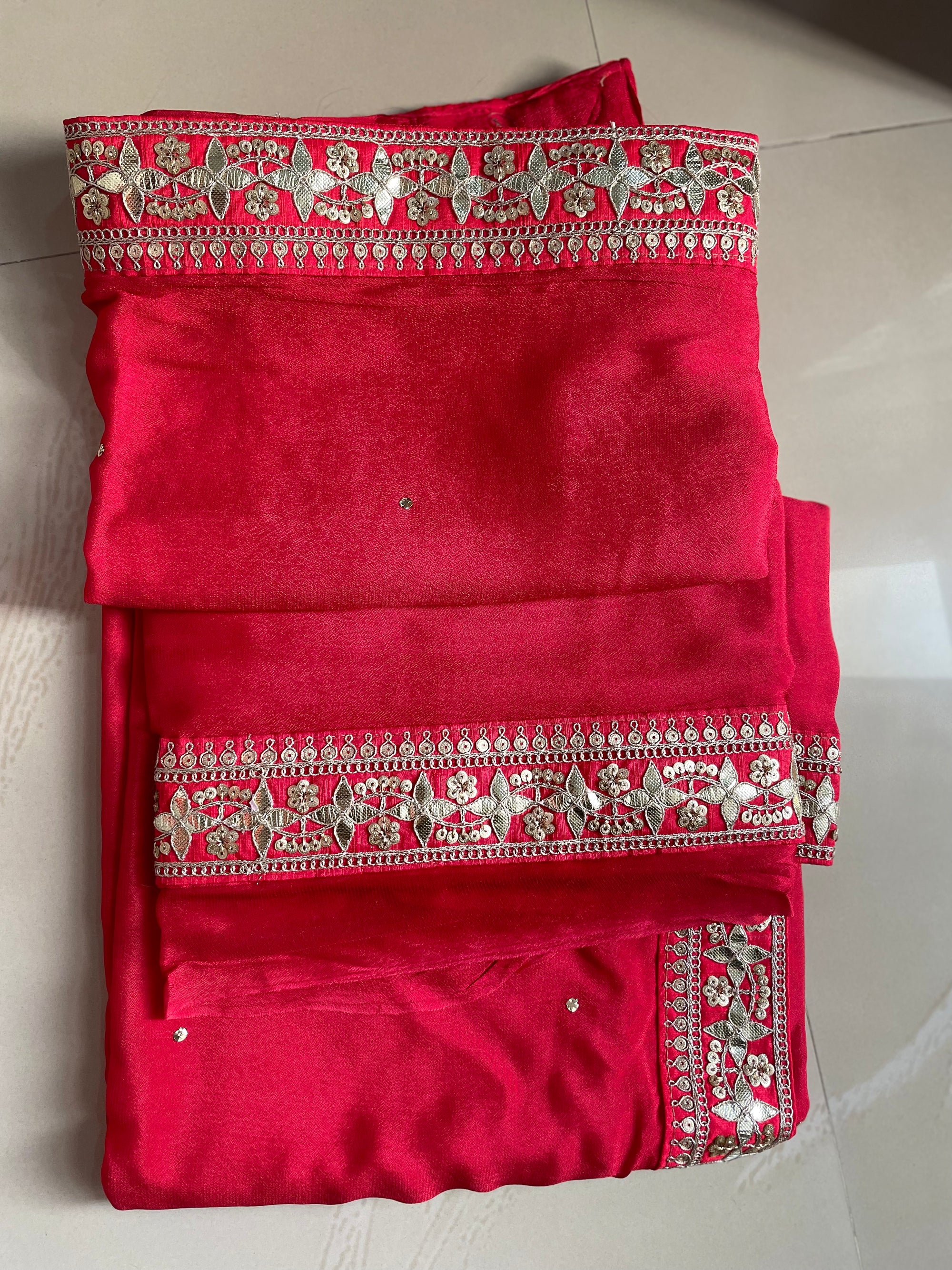 Pure Georgette Saree with Badla and Gota Patti Hand Embroidery Border